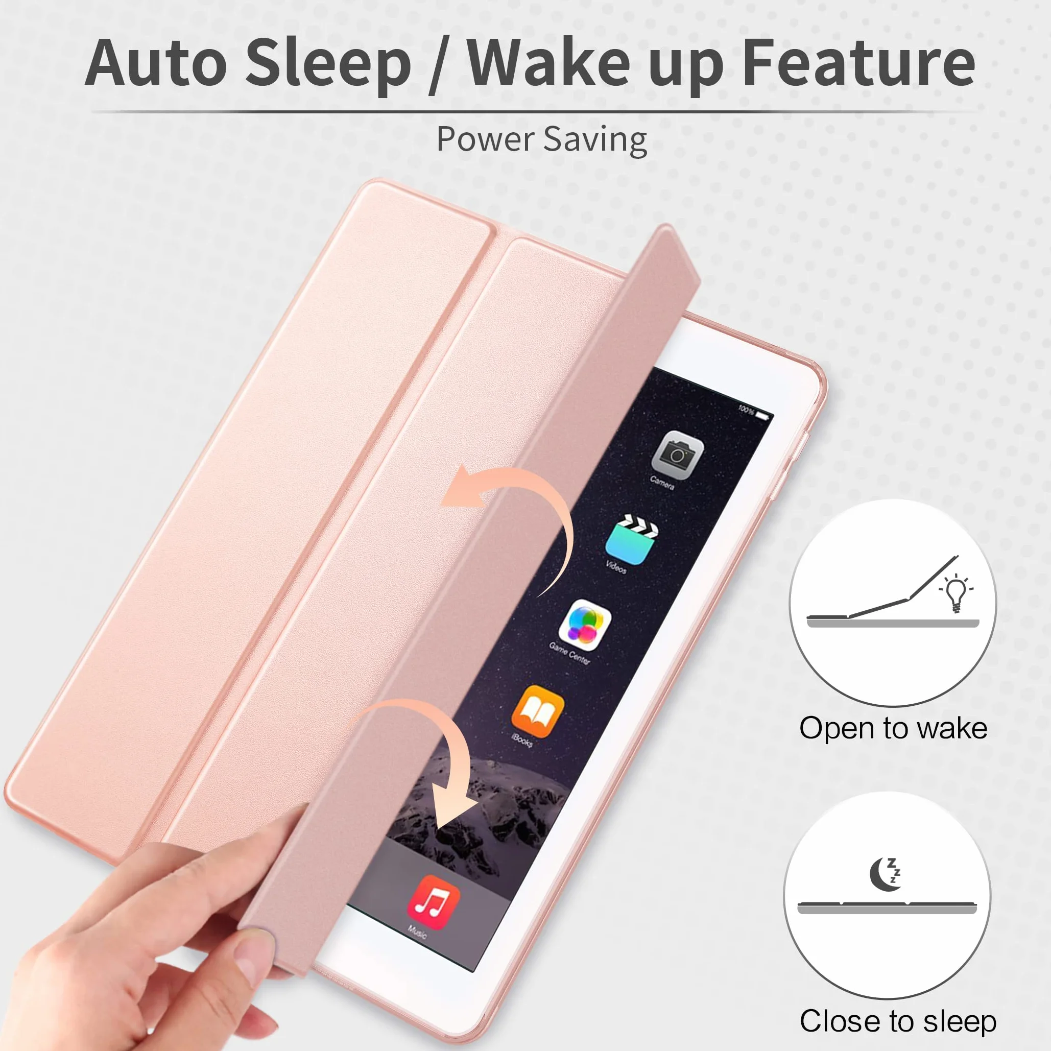 EasyAcc Etui do iPad Air 2 A1566 A1567, półprzezroczyste matowe, automatyczne budzenie/uśpienie, różowe złoto