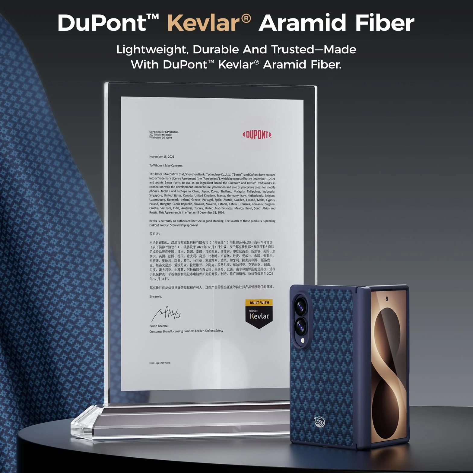 BENKS Magnetyczne Etui do Samsung Galaxy Z Fold 8 Wstrząsy Etui | Z Ochroną Zawiasu i folią Ochronną na Ekran, Wykonane z włókna Kevlar i TPU, Ochrona Przed Upadkiem Klasy Wojskowej