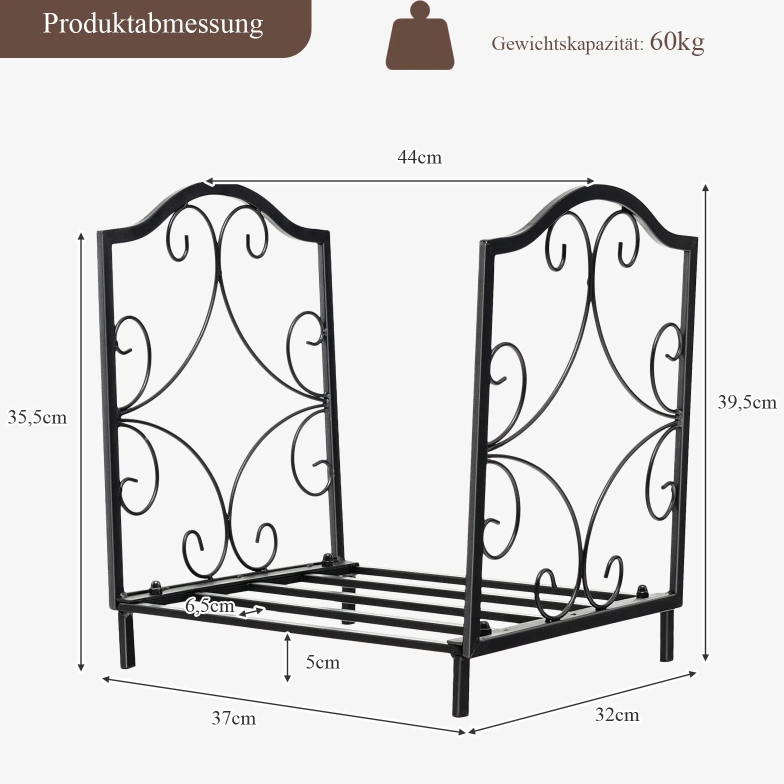 COSTWAY Regał na drewno kominkowe z metalu, regał na drewno opałowe, wytrzymuje do 60 kg, regał na walizki drewniane, stojak na drewno kominkowe 45x32x40 cm