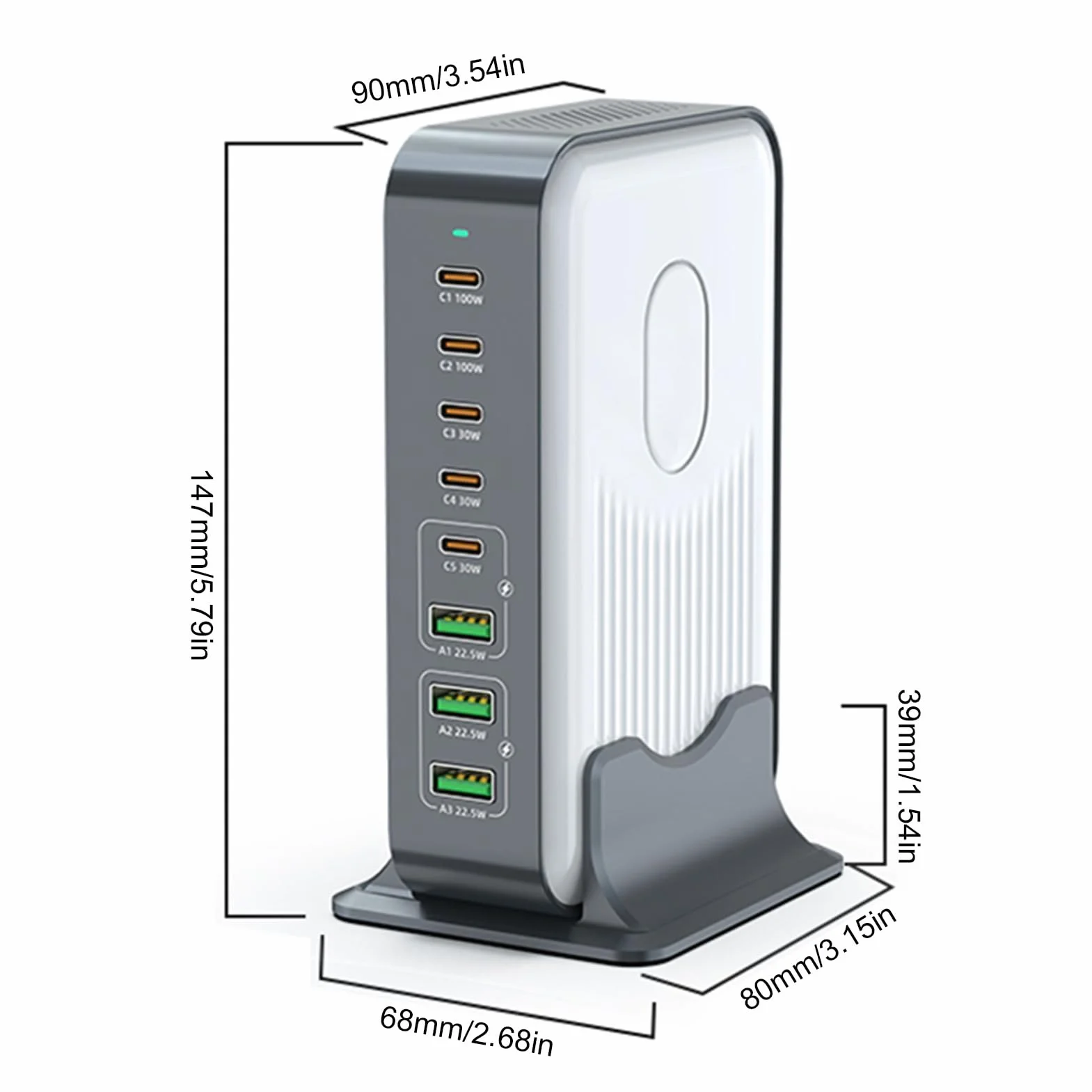 Fabater Stacja ładująca 200 W do Wielu urządzeń, 8-portowy Blok ładujący USB C, Szybkie ładowanie, Zasilacz PD 100 W Typu C do Telefonów, Tabletów, Laptopów, Wielu ładowarek Hub USB (Wtyczka UE 800
