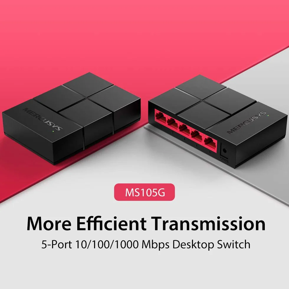 MERCUSYS MS105G – 5-portowy gigabitowy switch biurkowy, metalowa obudowa, Plug & Play, bez wentylatora, energooszczędny – do domu i małego biura