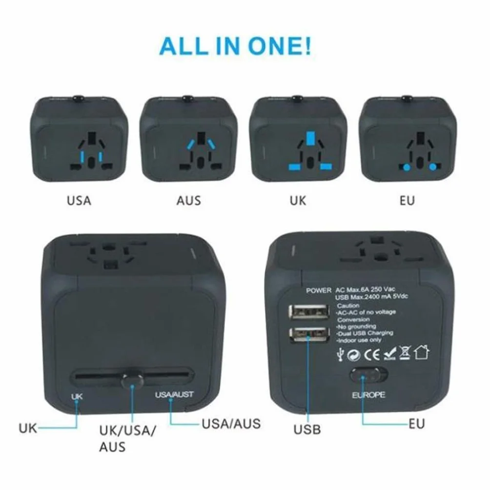 Travel International Power Adapter, Universal Travel Adapter, Adapter z Dual Usb. Międzynarodowe gniazdo podróży.