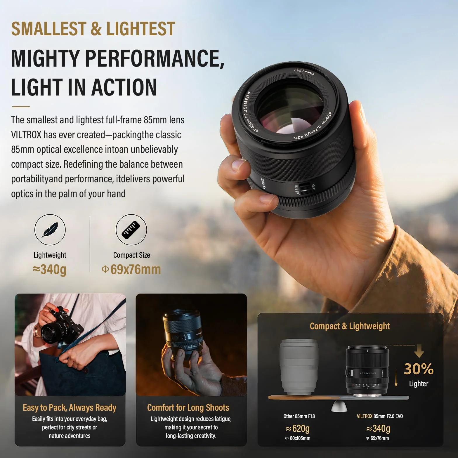 VILTROX 85 mm F2.0 EVO FE Mount obiektyw do aparatu Sony E Camera Lenses Full Frame z dużą przysłoną autofokus do Sony A93 A7CII ZVE1 A7RV FX3 A1 A7C ZV-E10II FX30 A6700 A5000