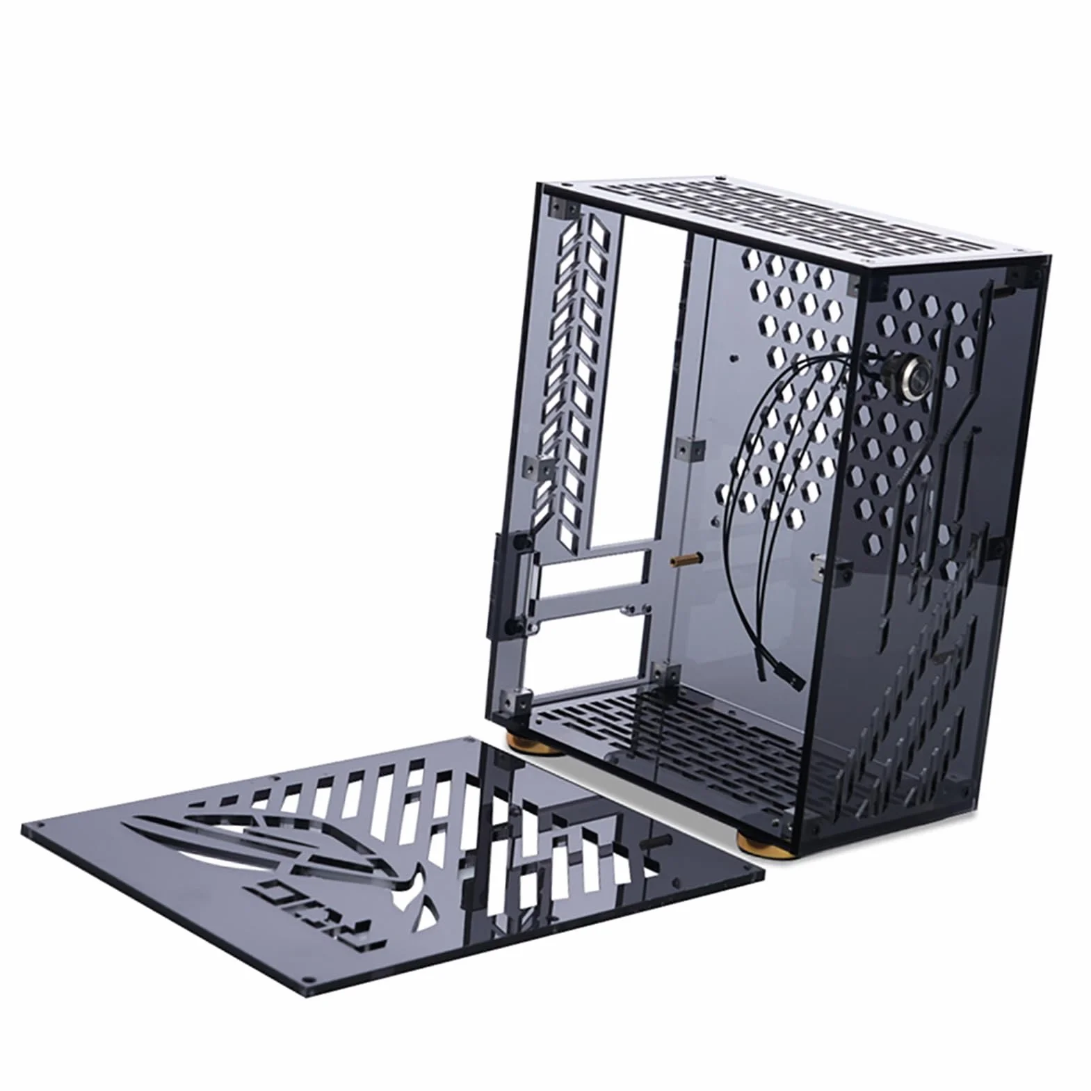 Domary Przenośna Mała Obudowa Komputera PC Obudowa Komputera Stacjonarnego Mini ITX PC z Pleksiglasu Kompaktowa 4,3 L z Rozpraszaniem Ciepła 360 Stopni (Czarny)