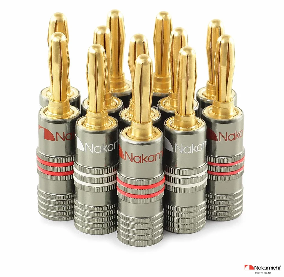 Nakamichi Ultimate Series berylowo-czerwona miedź pokryta 24K złotem - wtyk bananowy 4mm, złącza 12-18 AWG, idealne do elastycznego podłączenia do kolumn hi-fi, wzmacniaczy 2 Szt. (1 Para)