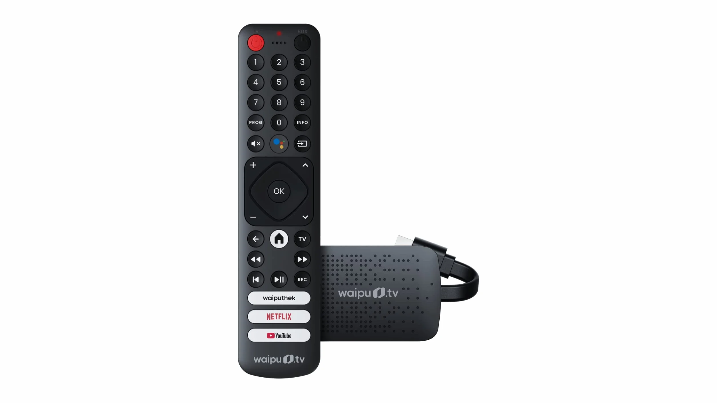 waipu.tv 4K Stick (1. generacja) | w zestawie pilot zdalnego sterowania z przyciskami szybkiego wyboru | telewizja przez Wi-Fi | HDMI | 4K | HDR | Dolby Atmos | Voucher na 3 miesiące 300 kanałów TV i