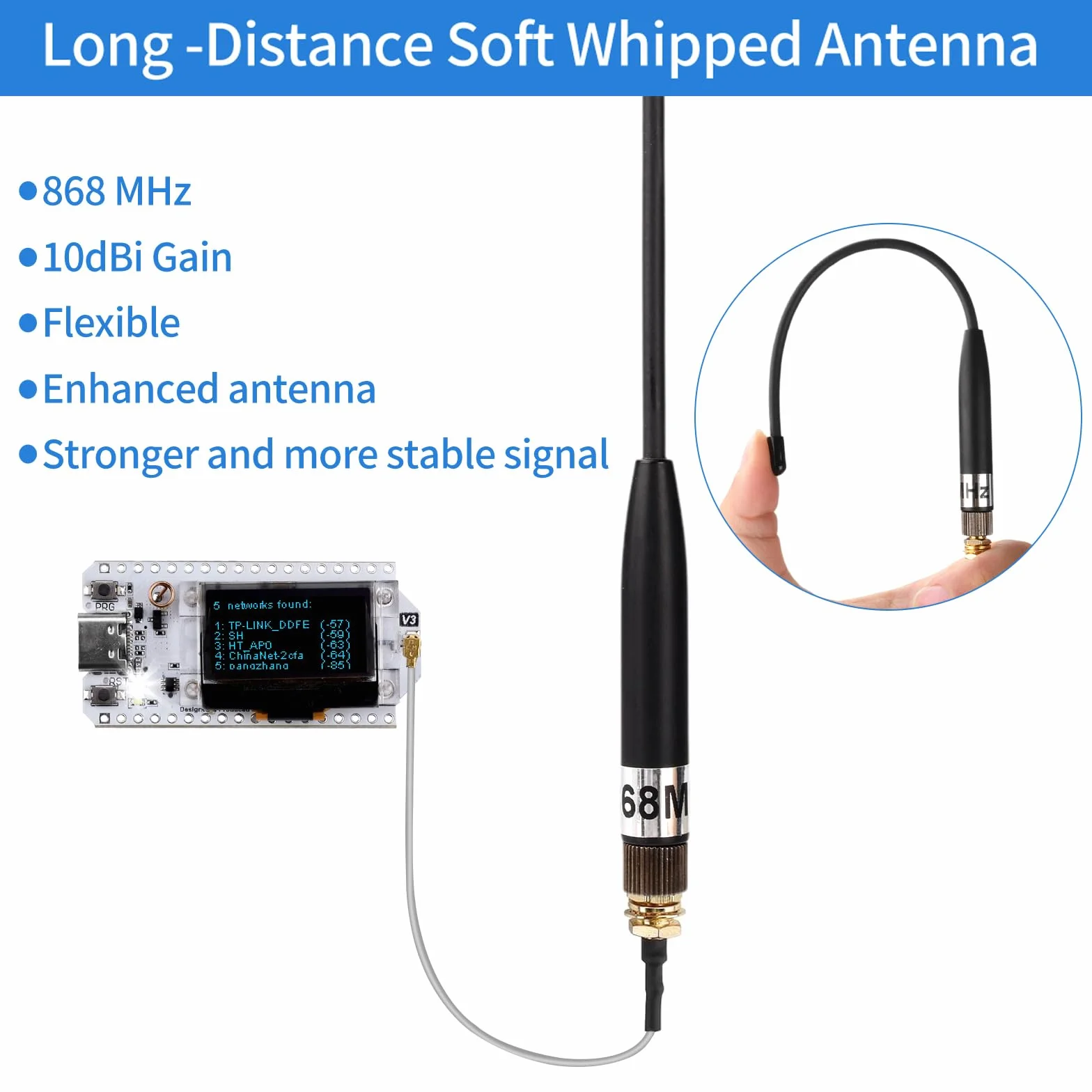 Antena Meshtastic LoRa 10dBi 868 MHz Long Range Soft Whip SMA - 3-pak