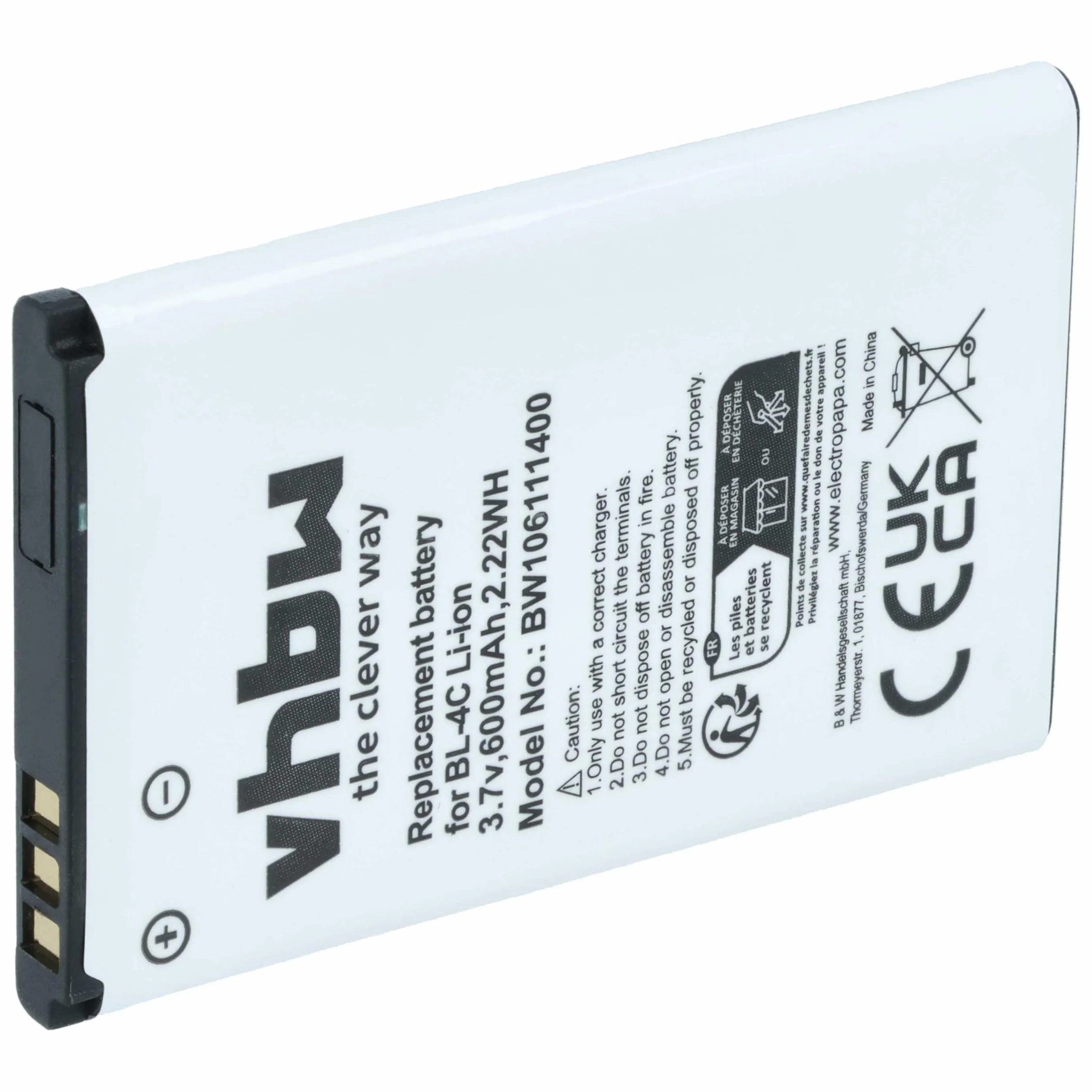 vhbw 1 x bateria kompatybilna z MaxCom MM400, MM400BB, MM422, MM428, MM428BB, MM430, MM430BB telefon komórkowy (600 mAh, 3,7 V, Li-Ion)