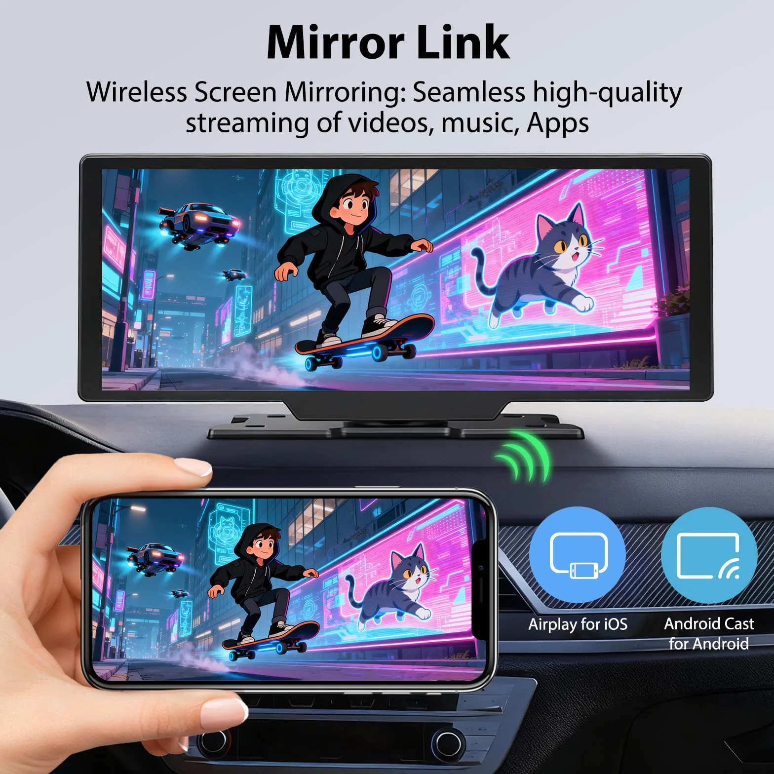 Bezprzewodowy ekran Carplay i Android Auto 26.1 cm, Apple Car Play z kamerą samochodową 4K i kamerą cofania, nawigacja GPS i sterowanie głosem, ekran Carplay do samochodów, SUV-ów, vanów (ADAS)
