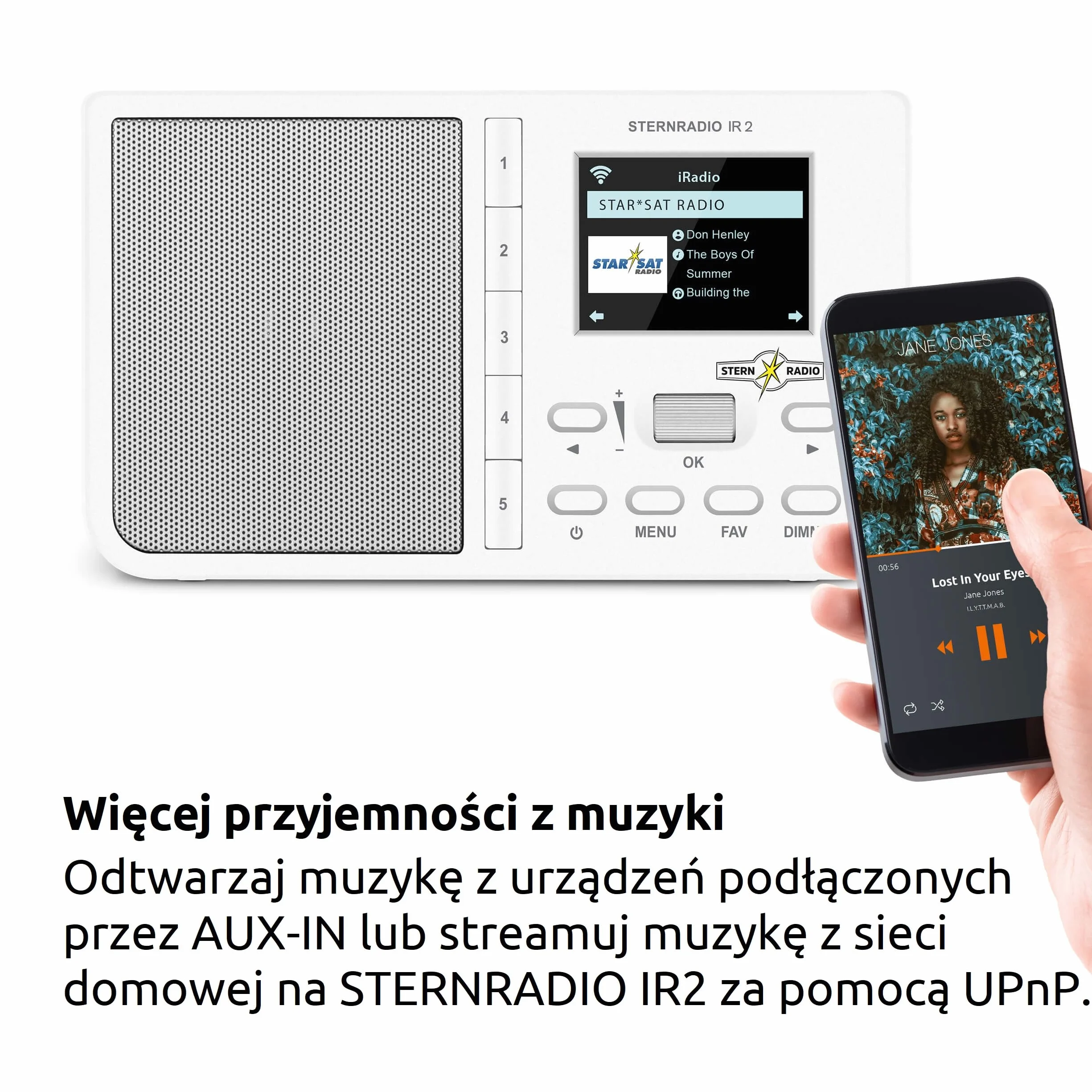 TechniSat STERNRADIO IR 2 - kompaktowe radio internetowe (WiFi, wymienny akumulator, programowalne przyciski, stacje do snu, budzik, timer uśpienia, drzemka, AUX, sterowanie aplikacją) białe