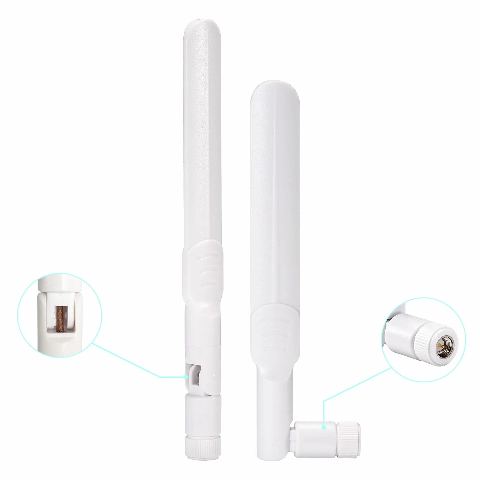 Bingfu 4G LTE męska antena SMA 6dBi biała, kompatybilna z Huawei B525, B535, B310, b311, B315, B593, E5186, 4G LTE 3G, GSM CPE, router hotspot, przemysłowa bramka komórkowa IoT, 2 opakowania