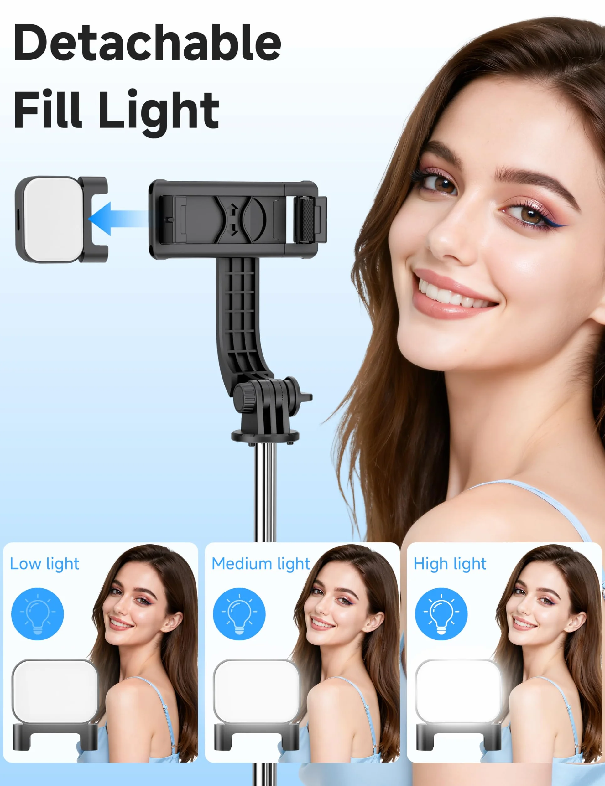Mini statyw podróżny do selfie z lampką, wysuwany kij z pilotem do iPhone'a