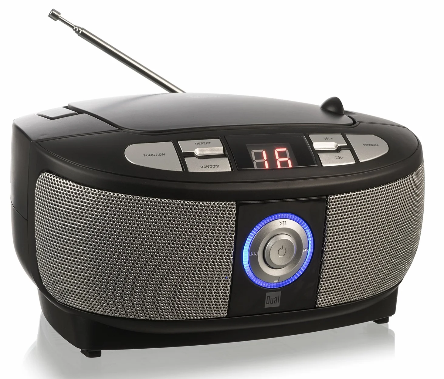 Dual 74575 P 49-1 Boombox z odtwarzaczem CD (radio FM, wyświetlacz LED, zasilanie sieciowe lub bateryjne), kolor czarny