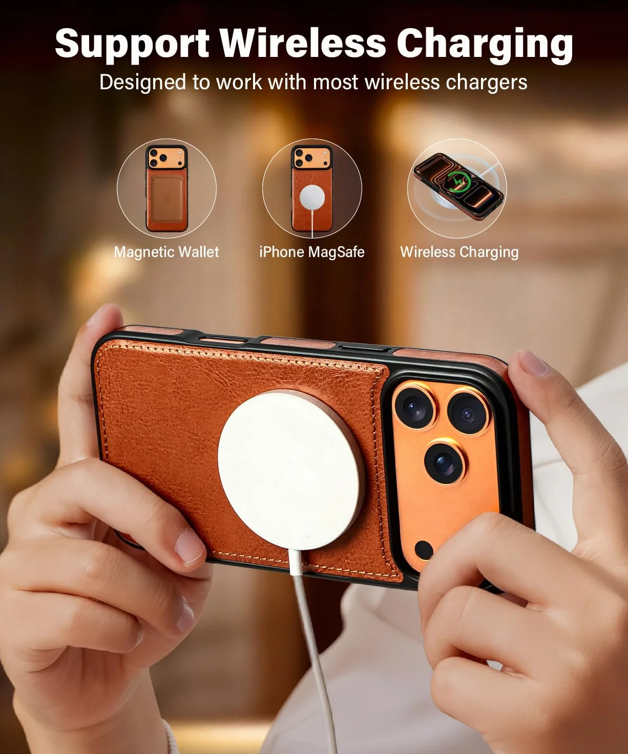 Etui na telefon iPhone 17 Pro, skórzane etui portfelowe kompatybilne z MagSafe, skórzane etui z klapką w stylu retro, z podpórką i przegródkami na karty, magnetyczne etui na telefon do iPhone