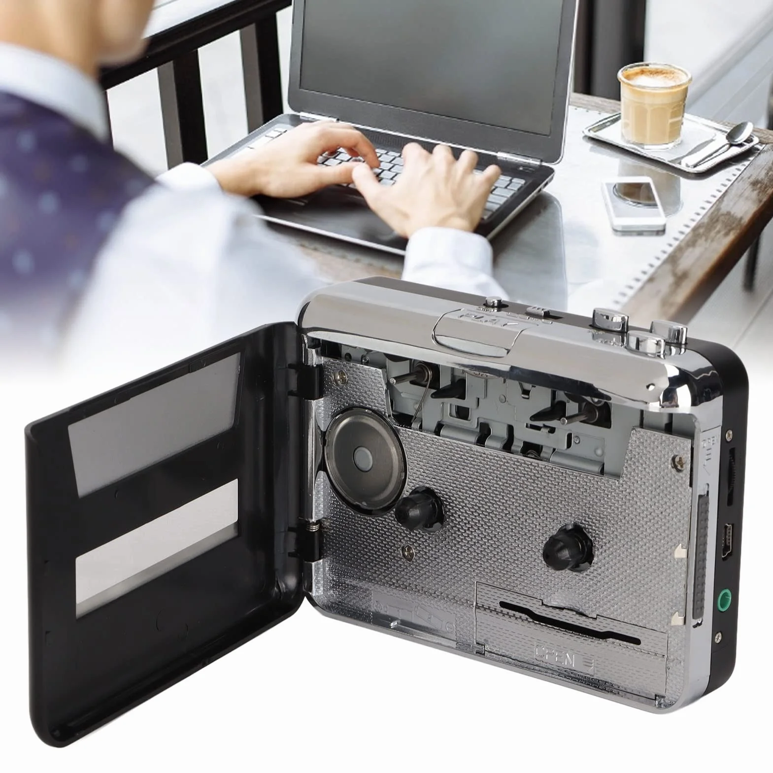 Odtwarzacz magnetofonowy 2 w 1, konwerter magnetofonów MP3, przenośny odtwarzacz muzyczny, kaseta Walkman, magnetofon USB do MP3 ze słuchawkami do laptopa