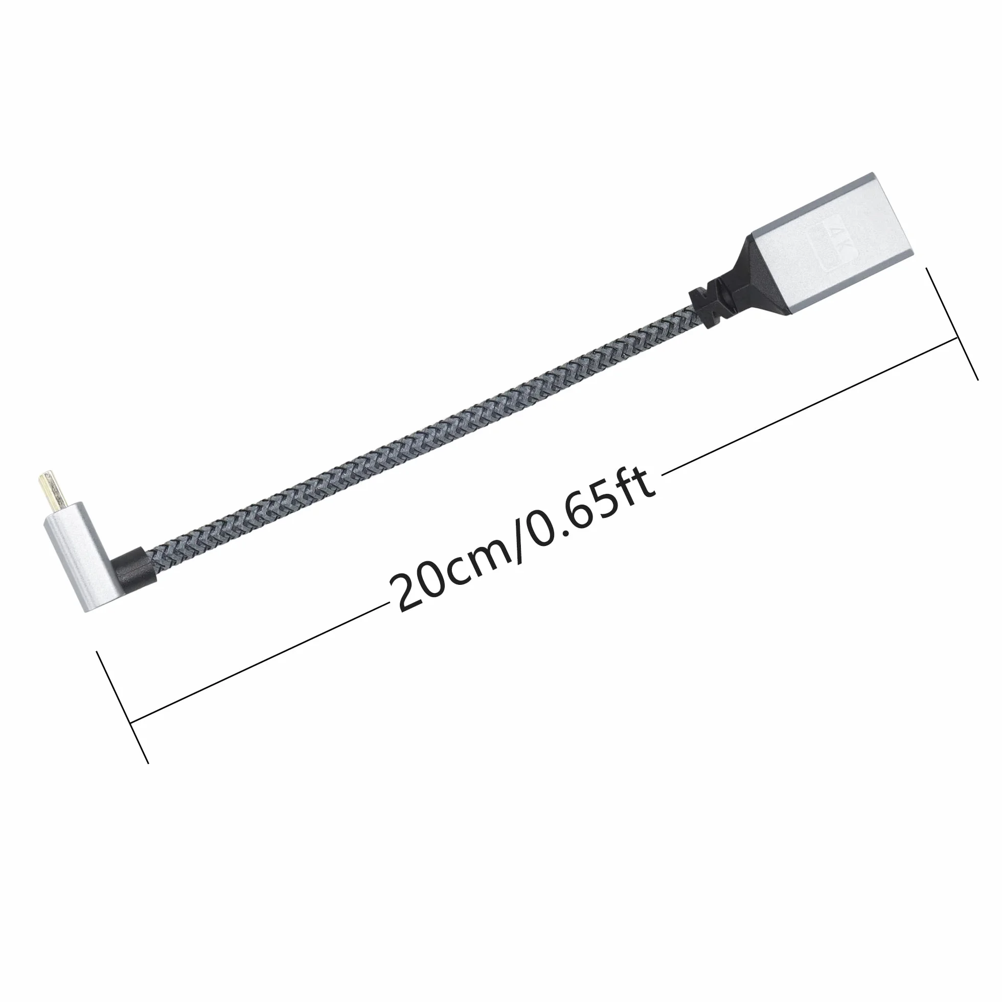 Kabel Przejściowy 4K Micro HDTV na HDTV, Kąt 90 Stopni, Aluminiowy, Krótki Nylonowy Pleciony, Obsługa 4K UHD, Do Laptopa, Telewizora, Kamery (20