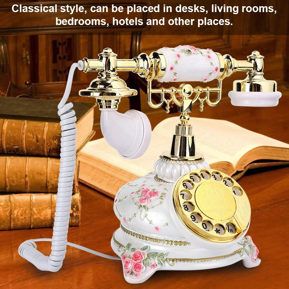 PUSOKEI Telefon obrotowy, w stylu vintage, telefon stacjonarny, antyczny telefon, przewodowy telefon stacjonarny w stylu retro, do domu, możliwość ponownego wybierania i obracania pokrętła