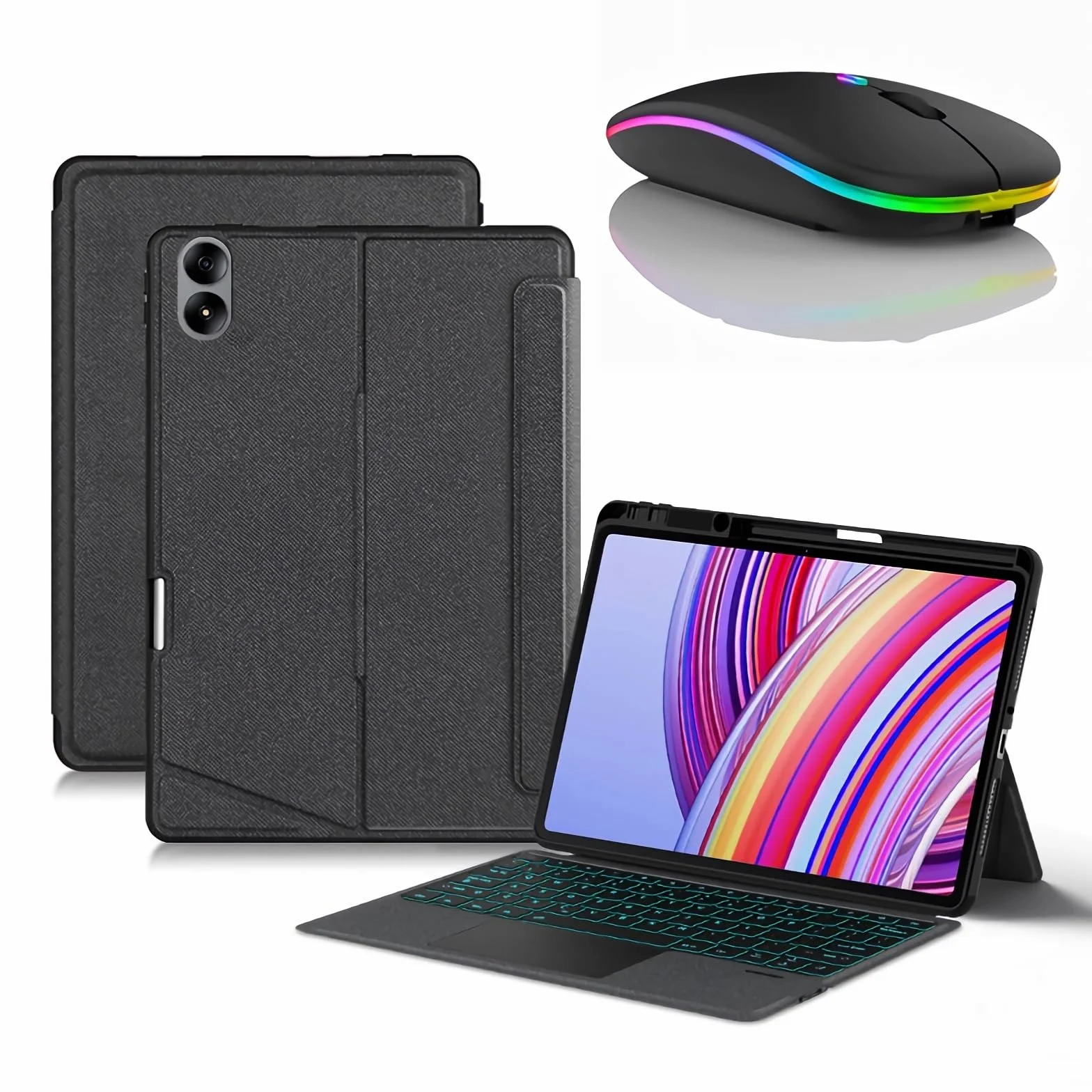 Etui z klawiaturą do Redmi Pad Pro 12.1", Odłączana Podświetlenie Klawiatura Bezprzewodowa z Uchwytem Na Ołówek, Cienka Obudowa Folio z Myszą Bluetooth