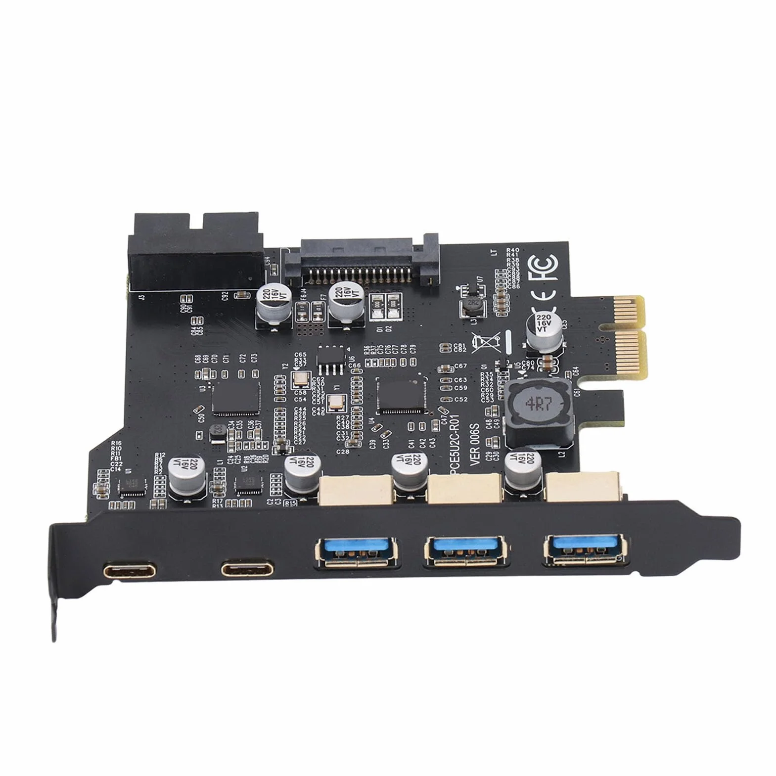 Karta PCIe na USB 3.2 Gen 2, Karta rozszerzeń PCI Express 20 Gb/s z 3 Portami i 2 Portami Typu C Wewnętrzny Koncentrator USB Komputera dla dla Linux