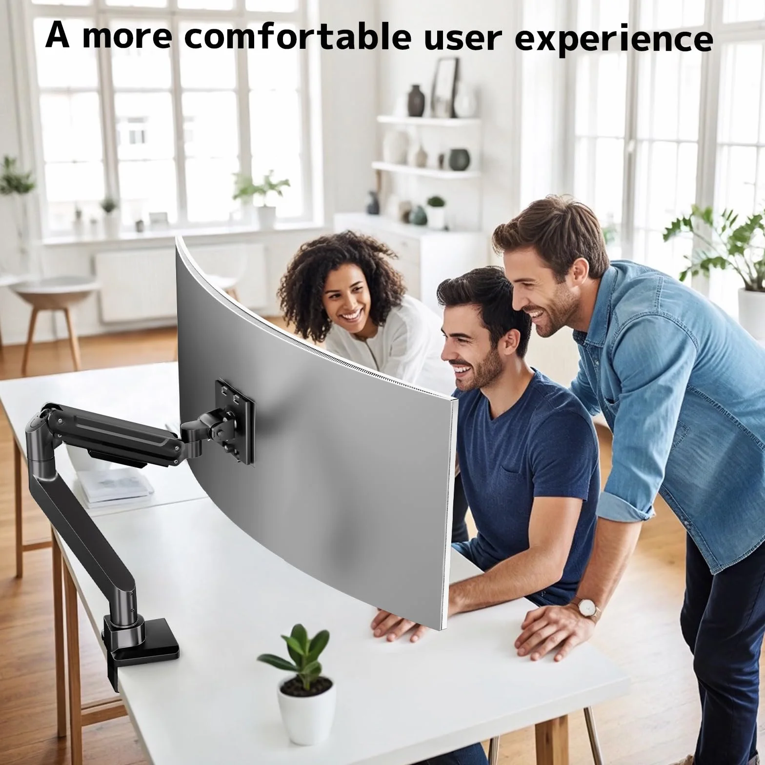 Ramię Monitorowe do Monitorów 17-49 cali - na Poduszce Gazowej z Regulacją Wysokości, Odchylane, Obrotowe - Kompatybilne z Ultrawide - Max 20 kg - VESA 75/100 - Czarne