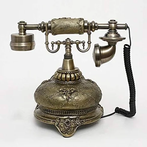 Telefon domowy, replika antycznego telefonu, zabytkowy telefon stacjonarny w stylu retro, przewodowy, złoty, modny, lata 60., klasyczny, obrotowy, z wybieraniem numerów