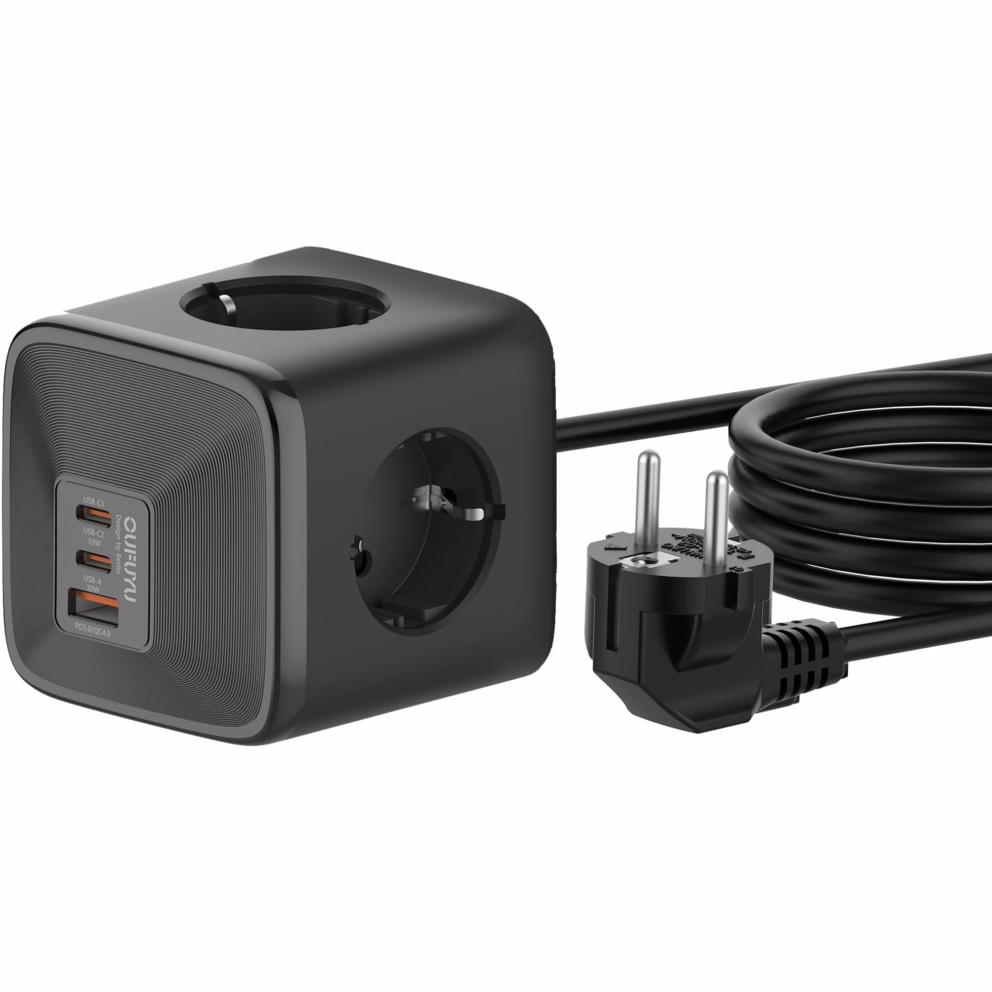 Listwa zasilająca z 4 gniazdami 4000 W, 2 USB C i 1 USB A 30 W, szybka ładowarka do MacBooka, iPada, iPhone'a 16/15/14/13/12, Galaxy S24, drukarka, dom, biuro, kabel o długości 1,5 m
