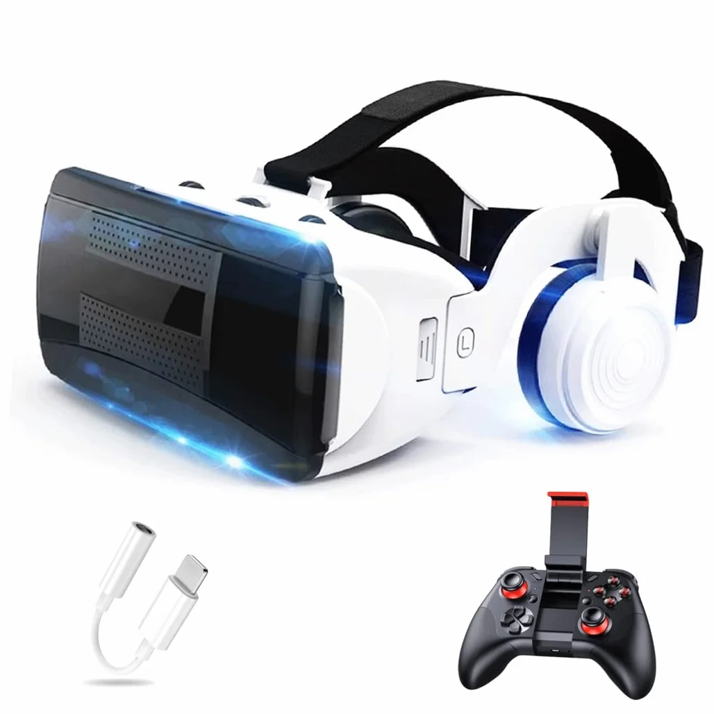 Okulary VR, zestaw słuchawkowy z wirtualnej rzeczywistości, zestawy słuchawkowe VR obsługują Android i IOS, połączenie Bluetooth dla iPhone 13 Pro Max/13 Pro 13/12/11, do Samsung Galaxy S21, Huawei, Xiaomi (rozmiar: Android)
