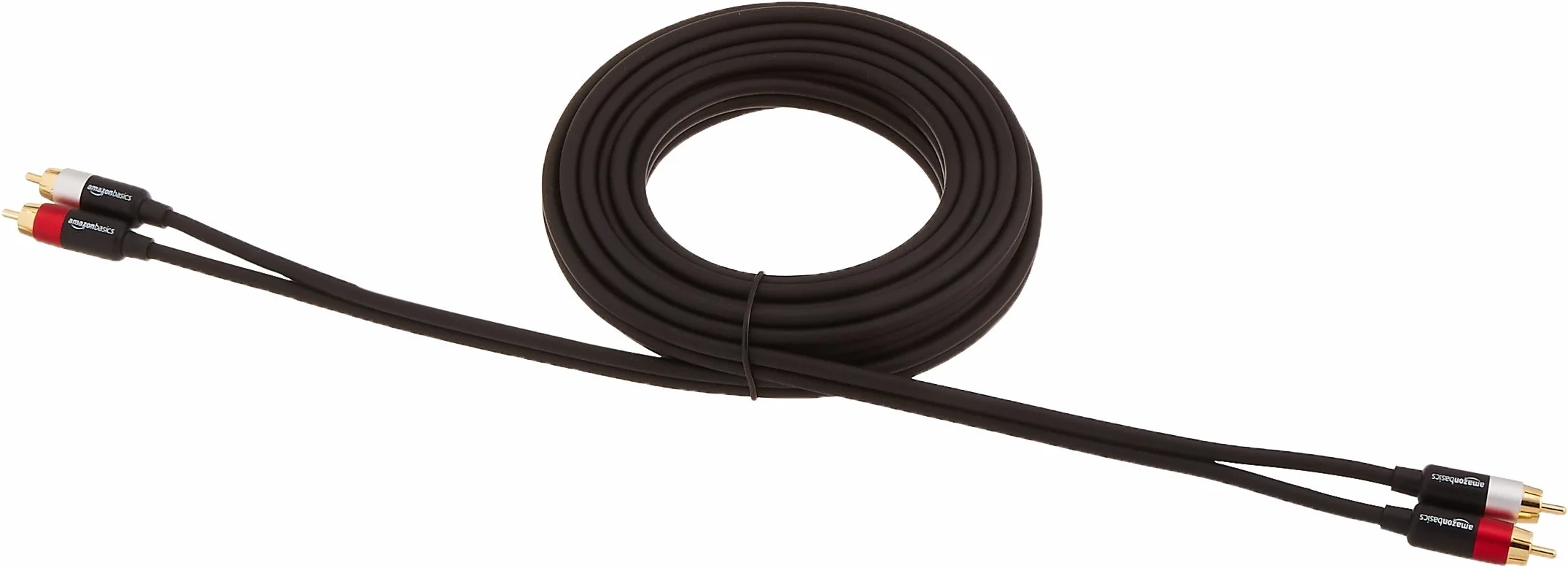 Amazon Basics Kabel audio, 2 RCA, do głośników stereo lub subwoofera z pozłacanymi wtykami, 4,5 m, czarny