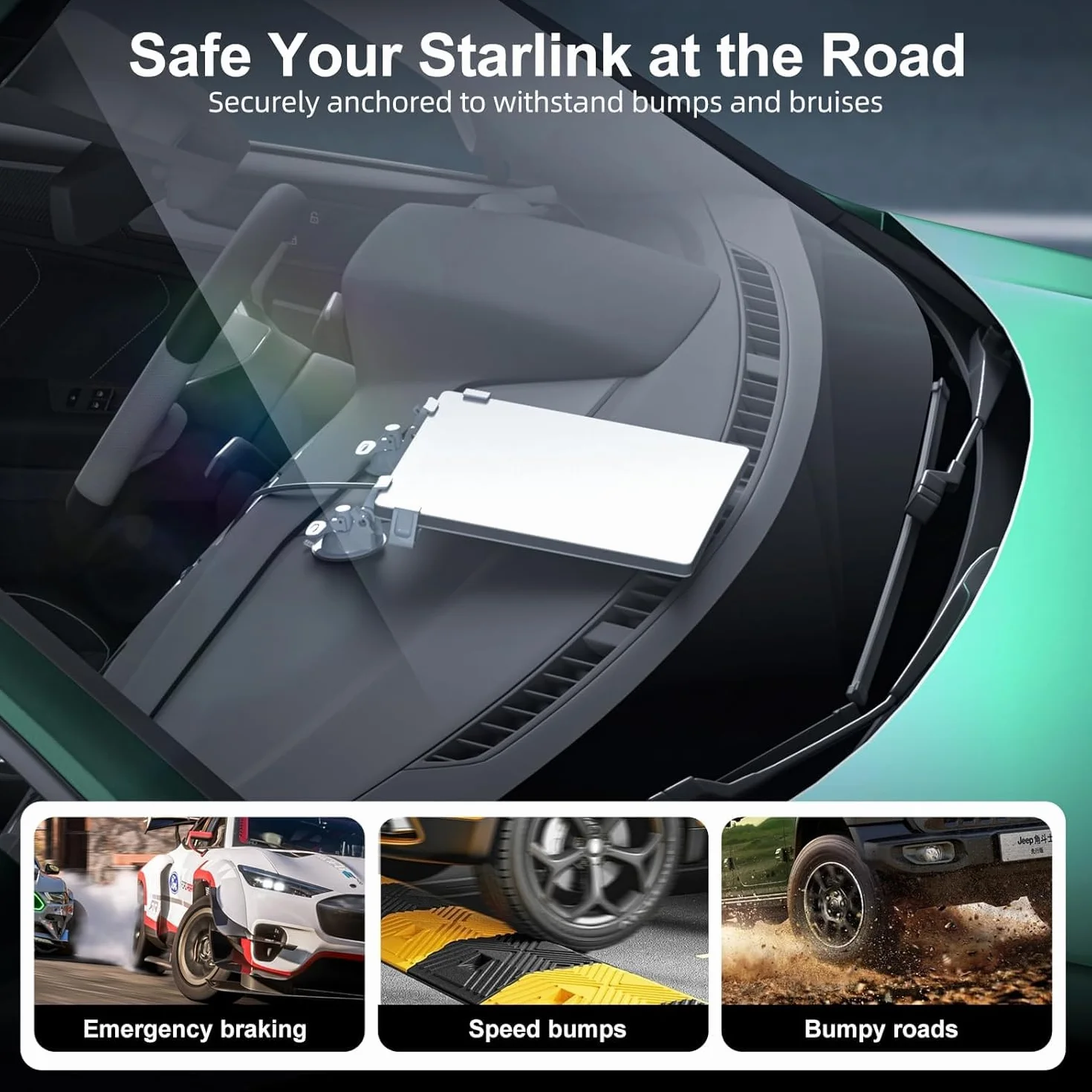 do Starlink Mini uchwyt samochodowy na deskę rozdzielczą i przednią szybę – zestaw montażowy z przyssawką do stabilnej konfiguracji Starlink Mini podczas jazdy, kompatybilny z większością
