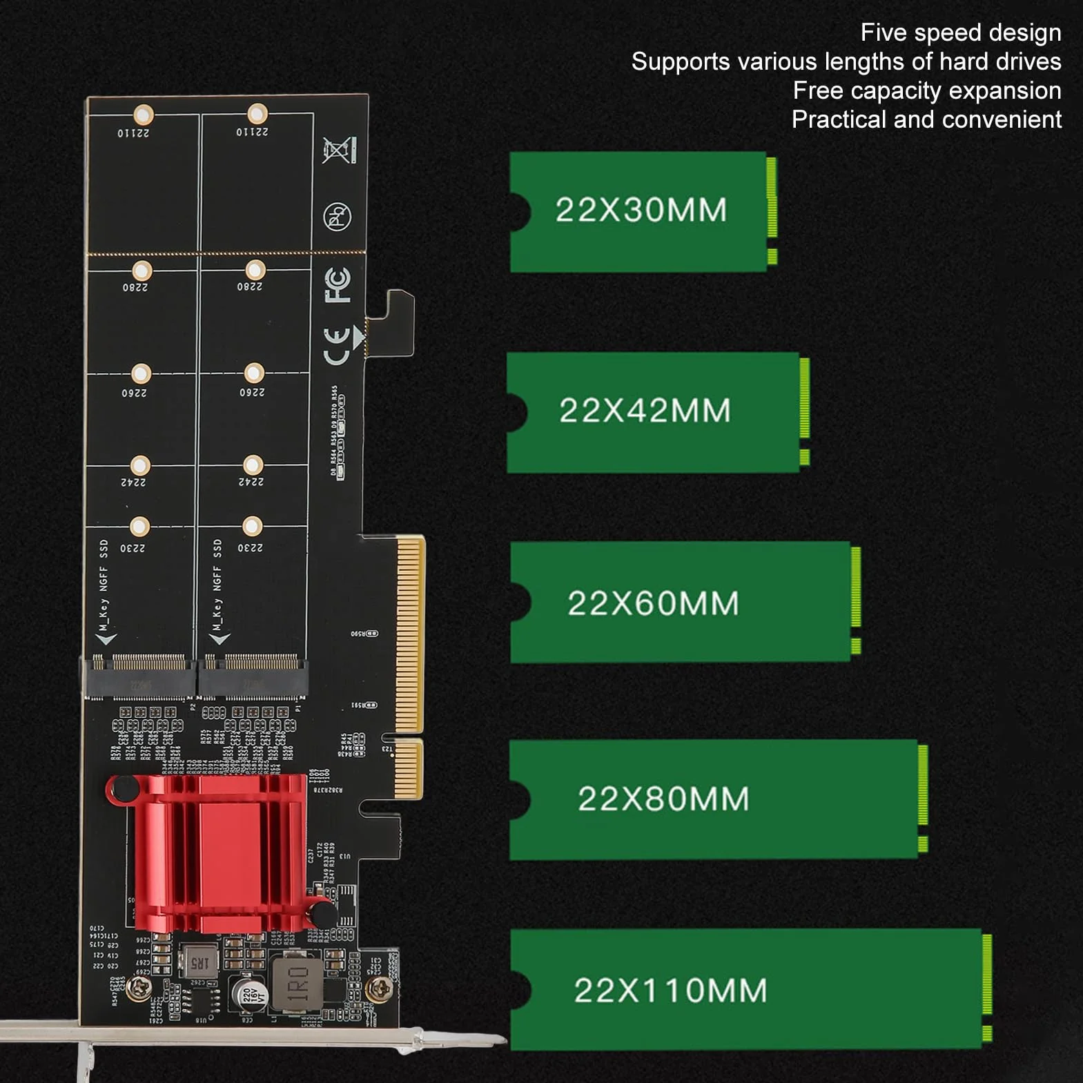 Podwójna Karta Adaptera M.2 PCIe NVMe, Karta Rozszerzająca PCIe 3.1x8 x16, Interfejs Płyty Głównej, Obsługa SSD 2230/2242/2260/2280/22110