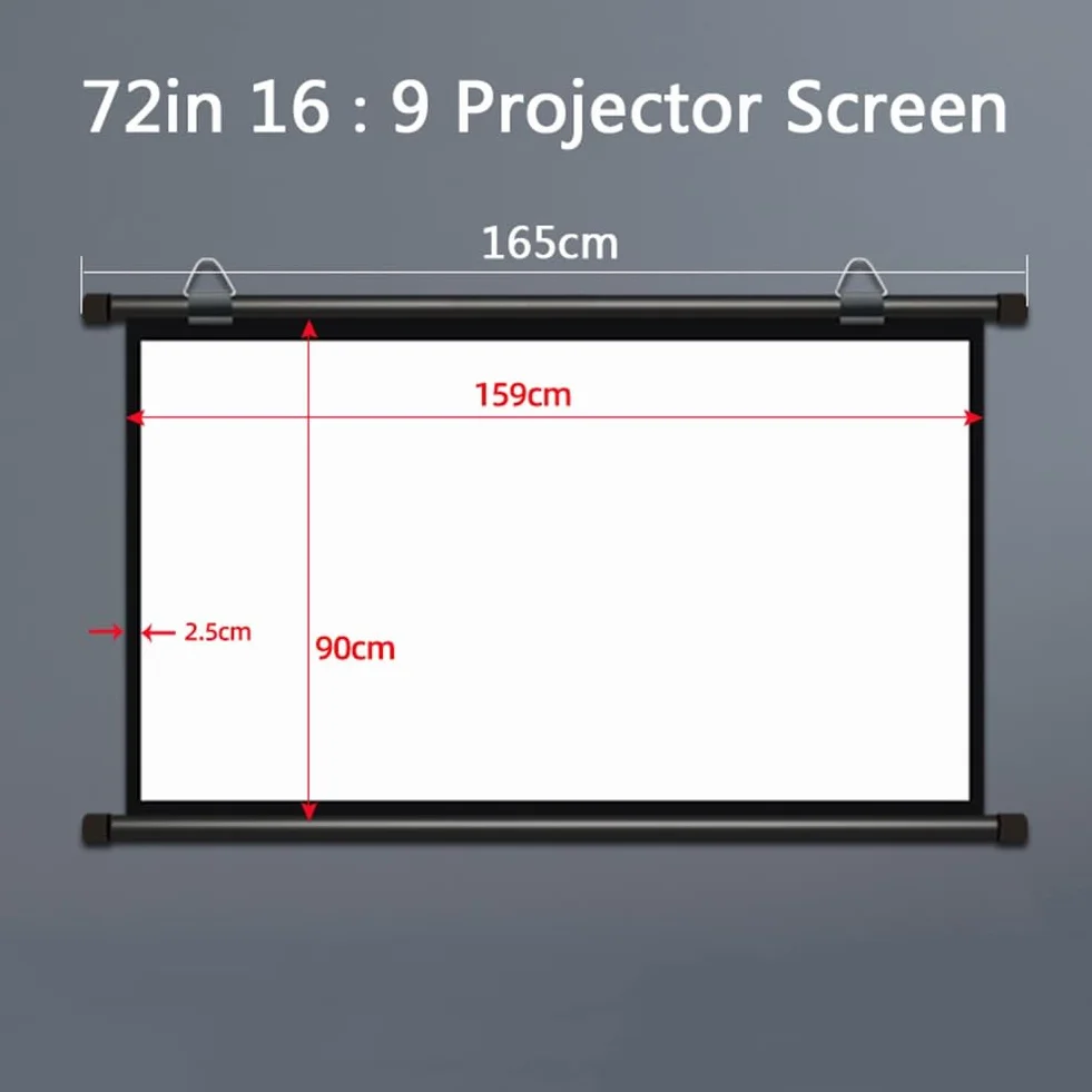 Ekran Projekcyjny 60/72 cali, Ekran Projektora HD 4:3/16:9 do Montażu Ściennego, Ekrany Filmowy Rolkowego do Kina Domowego Sala Lekcyjna Konferencja(16:9,72inch)