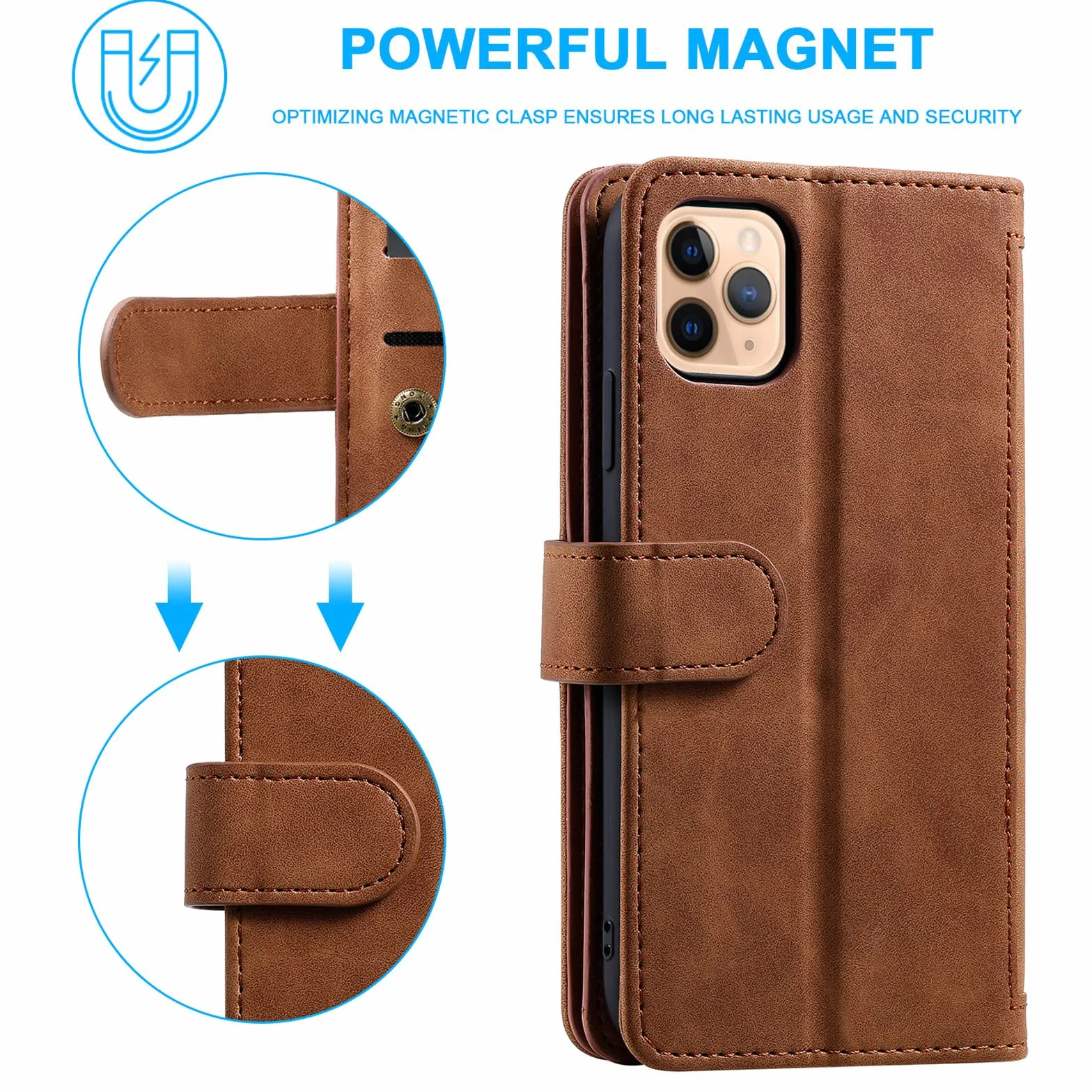 Etui do iPhone 14/14 Pro/14 Plus/14 Pro Max, skórzane etui na telefon komórkowy, portmonetka ochronna, portfel z 9 przegródkami na karty, etui z klapką, odporne na uderzenia, brązowe, 14 Pro 6,1"