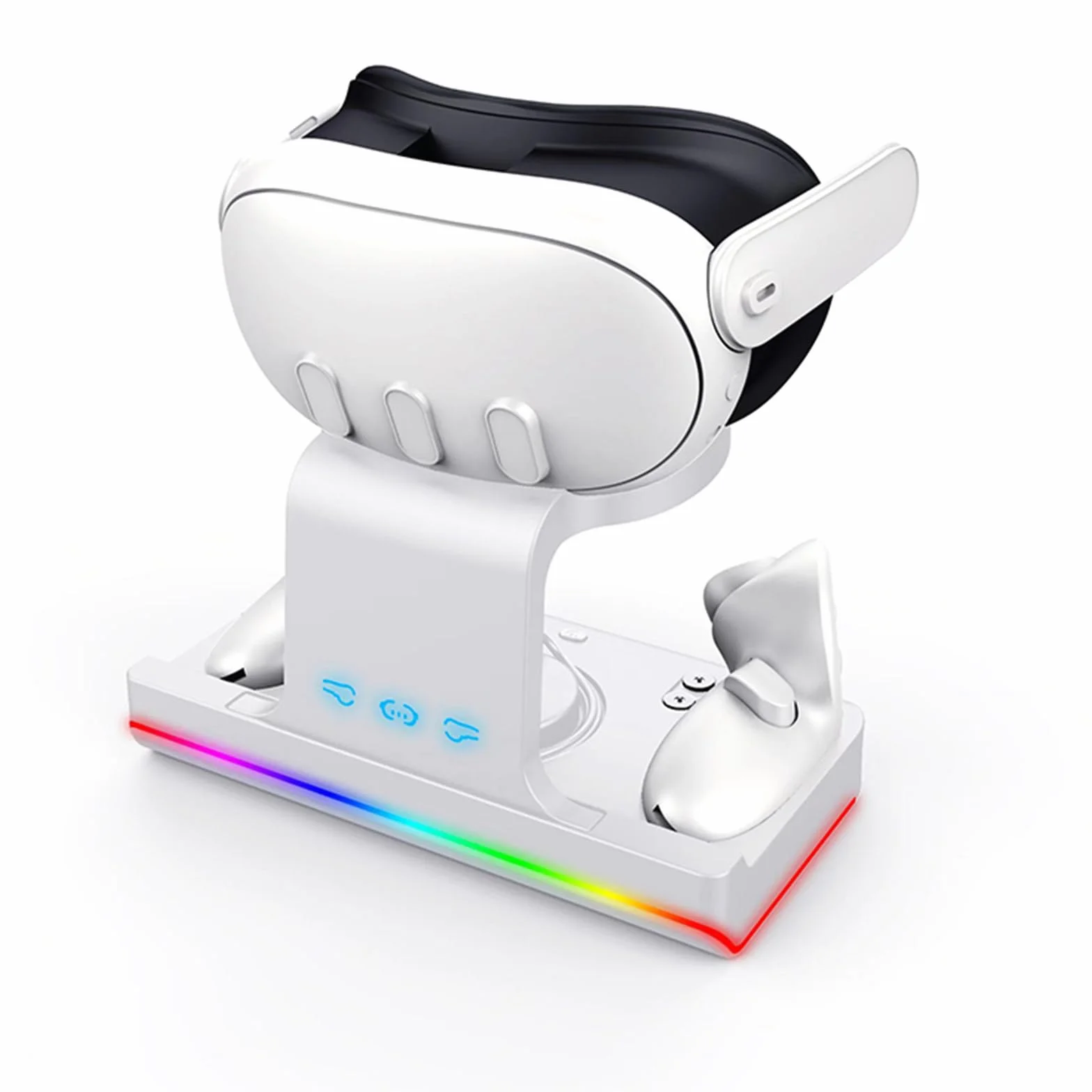 Kontrolery VR i zestaw słuchawkowy stacja dokująca do ładowania kompatybilna z Meta Quest 3, zestaw słuchawkowy i kontrolery, pionowa podstawa do przechowywania z trybami oświetlenia RGB