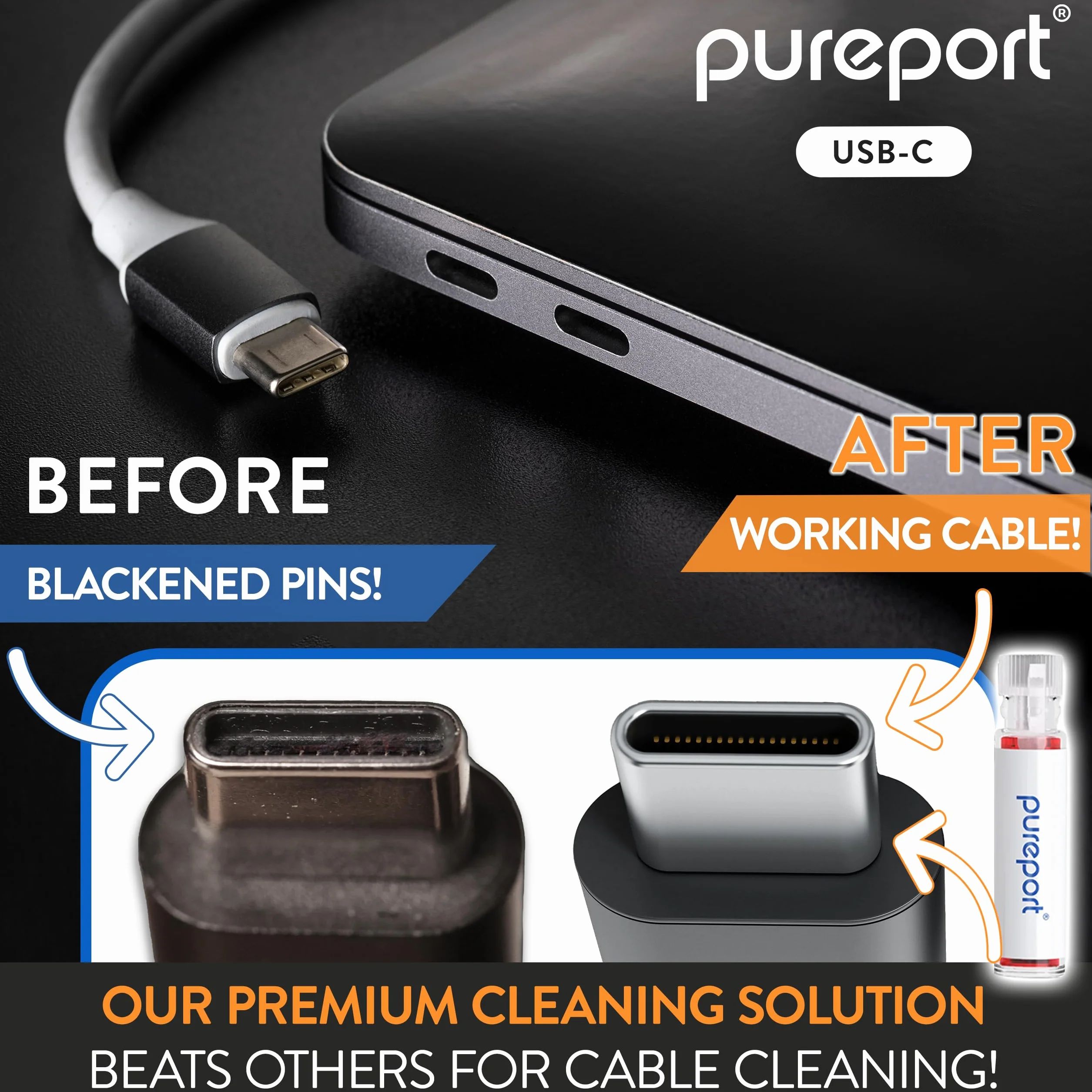 pureport Wielofunkcyjny zestaw do czyszczenia telefonu USB-C | Naprawa i renowacja telefonów komórkowych, tabletów i laptopów Porty i kable USB C | Napraw połączenia nie