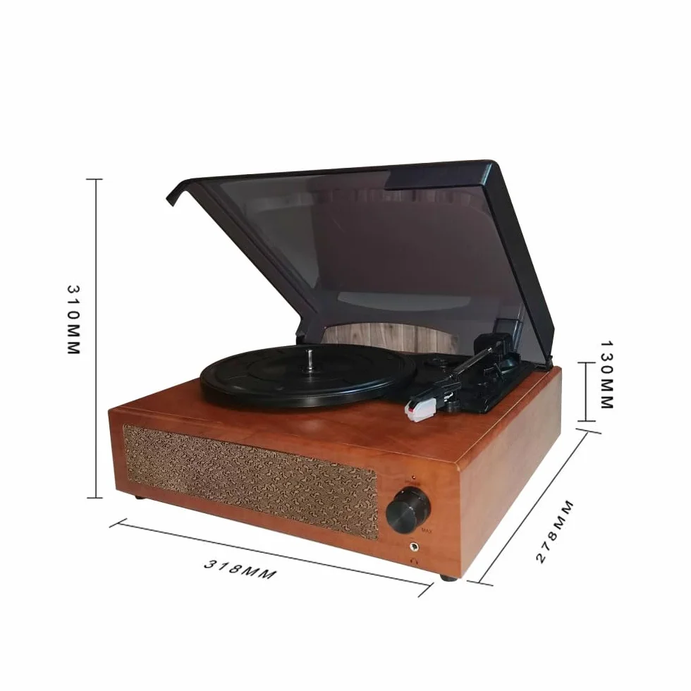 Domary Przenośny Gramofon Gramofon Drewniany z Wbudowanymi Głośnikami Stereo BT 5.0 3 Prędkości 33 45 78 Obr./min dla Początkujących Miłośników Muzyki w Domu