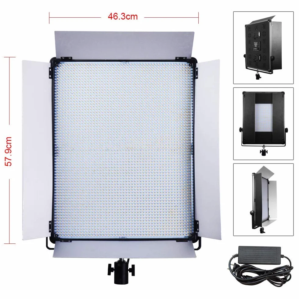 Światło dzienne LED studyjna lampa błyskowa 5500 K, 0-100% bezstopniowo ściemniana lampa fotograficzna z 4-skrzydłowymi drzwiami, 210 W, 19500 lumenów, do portretów, fotografii produktu, transmisji na