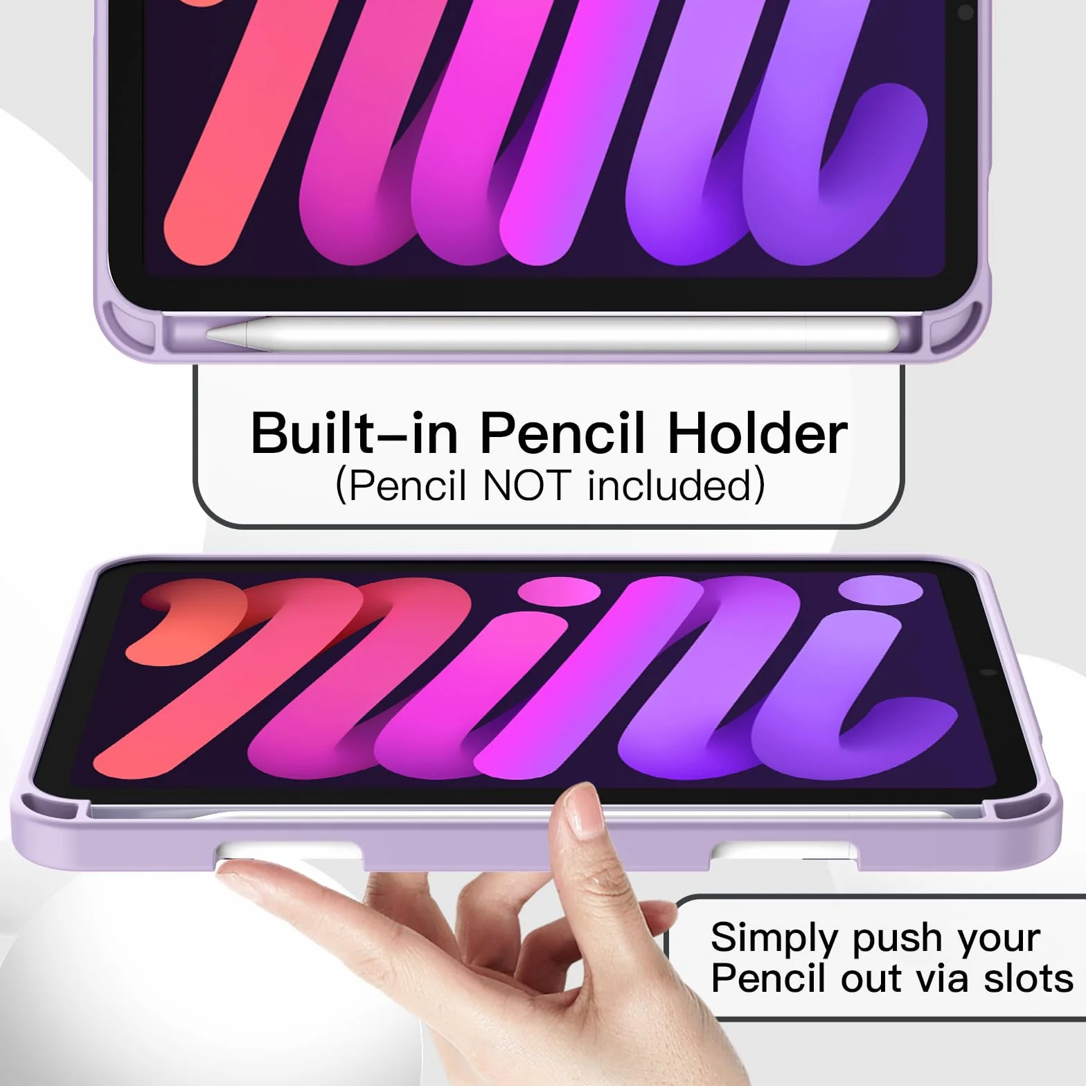 JETech Etui dla iPad mini (A17 Pro, Model 2024, 7. Generacji) / mini 6 (Model 2021, 6. Generacji) z uchwytem na długopis, Szczupły Pokrowiec na Tablet z Miękki Tył z TPU (Jasny Fiolet)