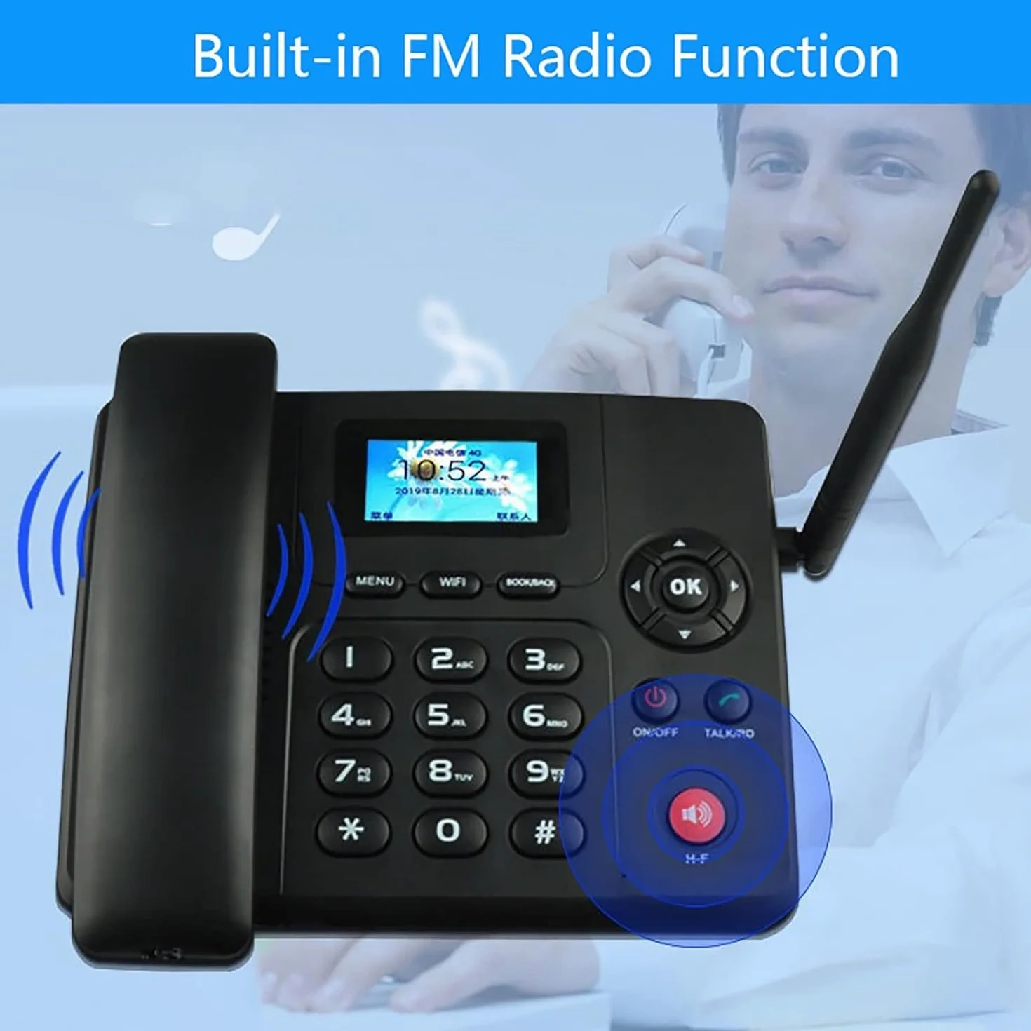Telefon stacjonarny Bezprzewodowy, kolorowy ekran Netcom 4G, Dual Sim Wi-Fi, Bluetooth z radiem Fm Czarny bezprzewodowy telefon stacjonarny z Fm, Sim i SMS Bezprzewodowy telefon stacjonarny