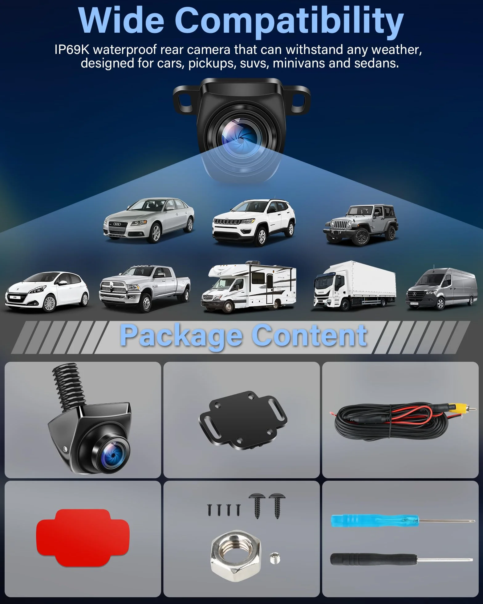 【Obracana o 360° + 90°】AHD 1080p kamera cofania do samochodu, metalowa obudowa, uniwersalna kamera cofania z noktowizorem 170°, linia cofania 170°, wodoszczelna kamera cofania IP69, doposażenie do