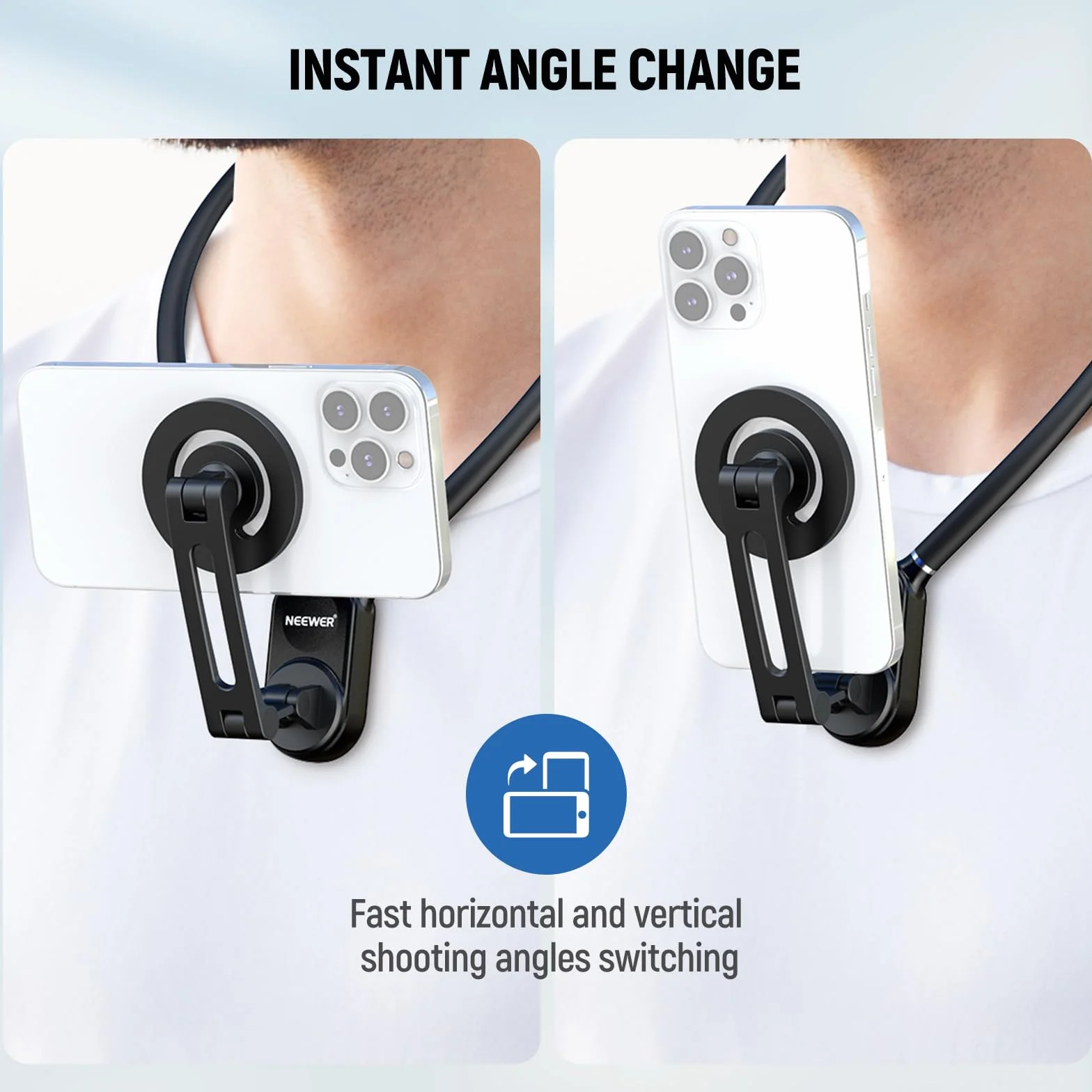 NEEWER Magnetyczny uchwyt na szyję, stojak na klatkę piersiową na szyję zestaw głośnomówiący kompatybilny z GoPro dji Insta360 iPhone 15 Android, uchwyt na telefon do wideo POV, GP16