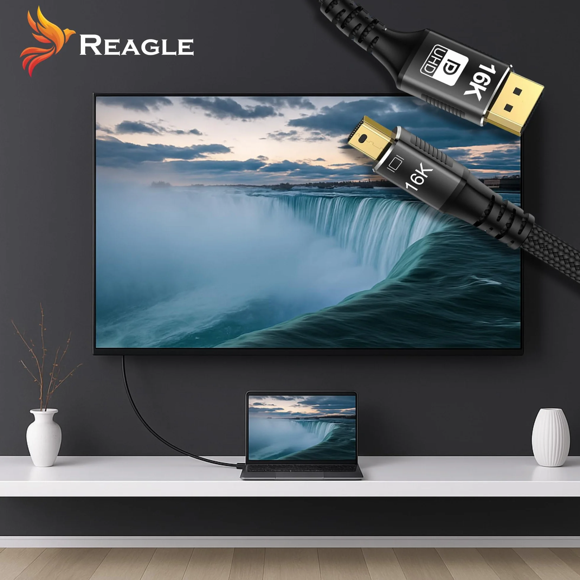 Reagle Kabel Mini DisplayPort DP 2.1 PRO 16K 4K 144 Hz 3M Oplot Nylonowy Pozłacany Wtyk