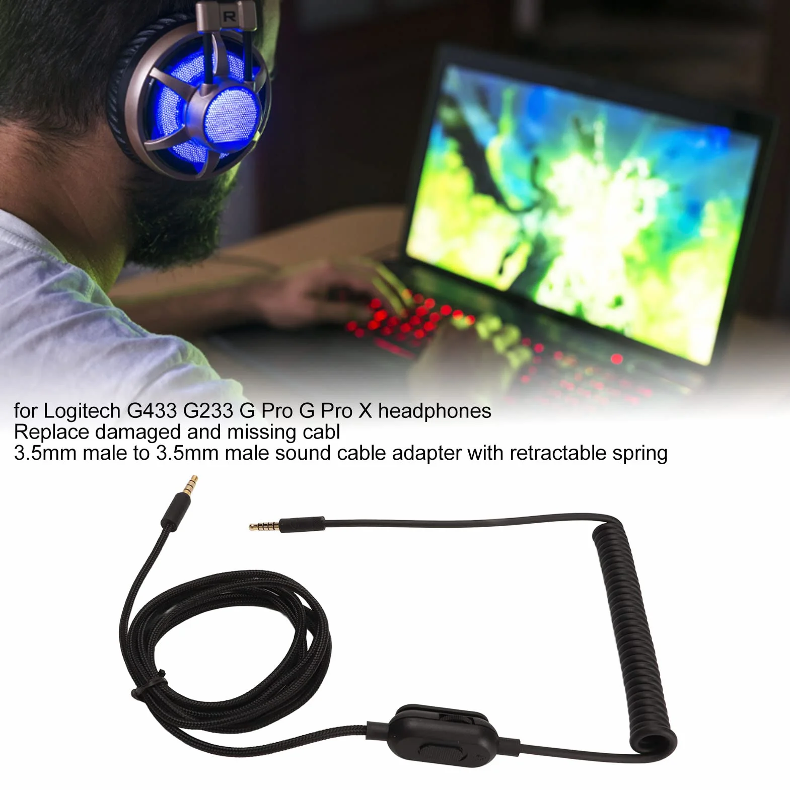 Zapasowy Kabel do Słuchawek G433 G233 G Pro G Pro X, 3,5 Mm Męski na 3,5 Mm Męski Spiralny Kabel Dźwiękowy, na , na One, PC, Laptop, na Androida