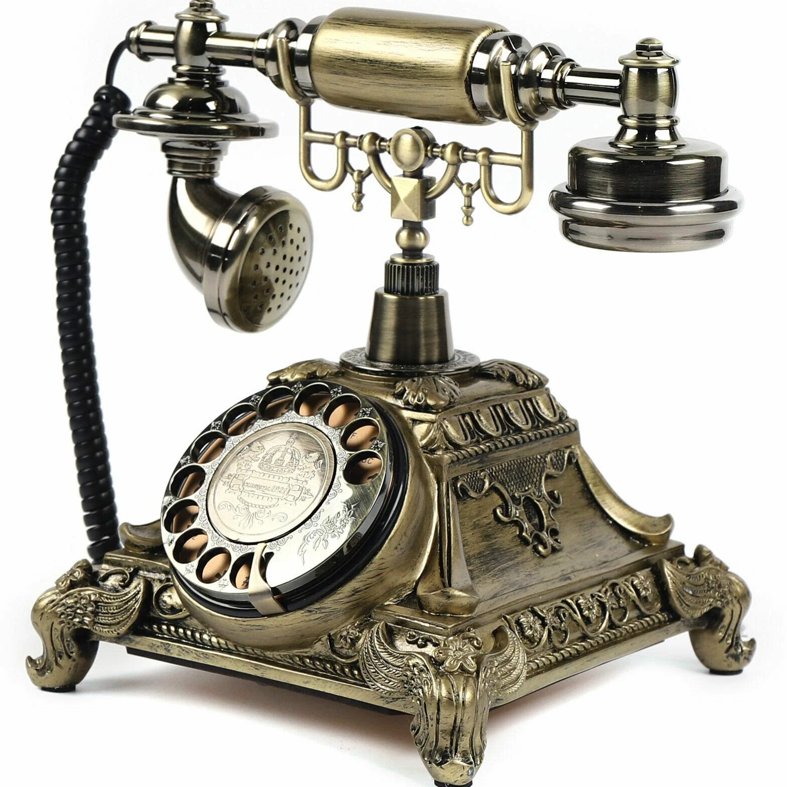 Telefon w stylu vintage, antyk, telefon stacjonarny, stary, modny, nostalgiczny, dekoracja biurka, do domu, biura