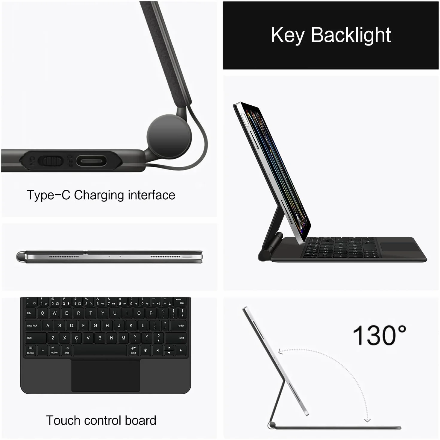 Etui z klawiaturą do Xiaomi Pad 6S Pro 12,4 cala 2024, Magnetyczna Pływająca Podstawka Wspornikowa, Ultracienkie Etui Ochronne z Podświetlaną Klawiaturą, Wielodotykowy Panel Dotykowy,Black