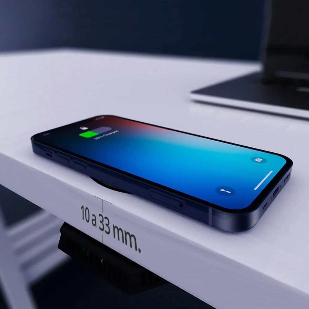 Bezprzewodowa ładowarka szybka Invisible, technologia Qi, Kompatybilny z iPhonem, Samsung Galaxy, Pixel, Xiaomi, Huawei, OPPO, Sony, LG, Nokia, TCL, Wbudowany pod stołem, do 33 mm, Cloen