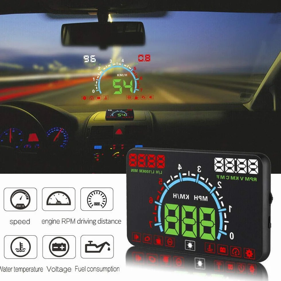 Wyświetlacz samochodowy HUD, cyfrowy tachometr do projektora Riloer Car Head Up z ekranem HD 5,8", interfejsem OBDII EUOBD, RPM