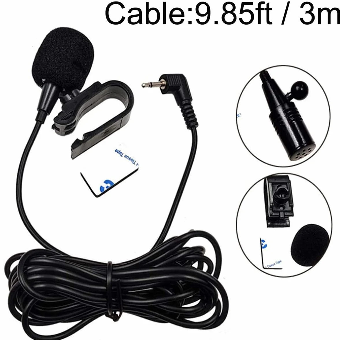 3,5 mm przenośny mikrofon zewnętrzny kompatybilny z JVC Kenwood Sony Alpine do głównej jednostki samochodowej z radiem Bluetooth stereo GPS DVD, kabel 3 m, Plug and Play