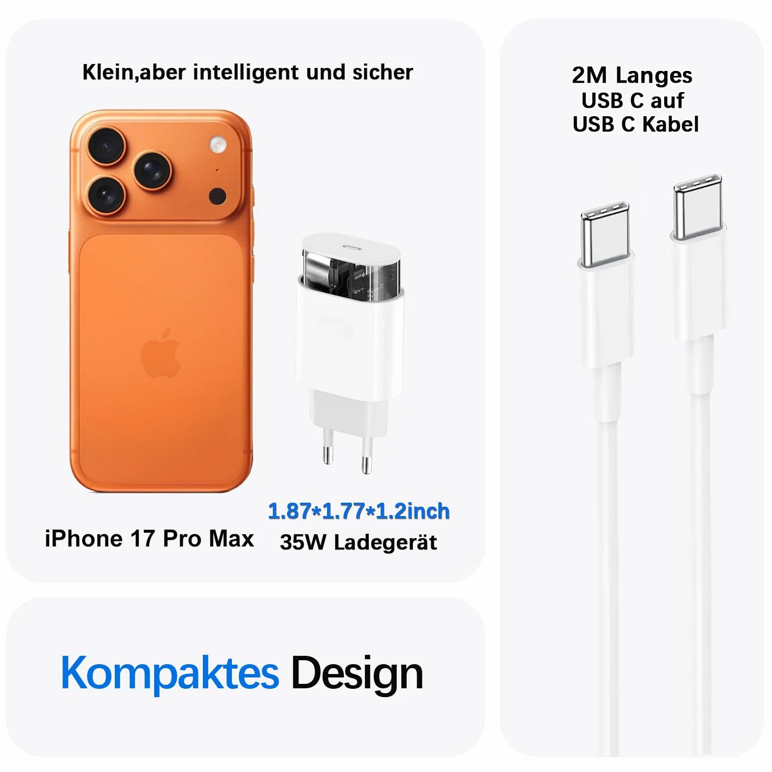 Ładowarka USB C 35 W do iPhone 15/16 Pro Max, iPad Pro/Air 2024, kabel 2 m