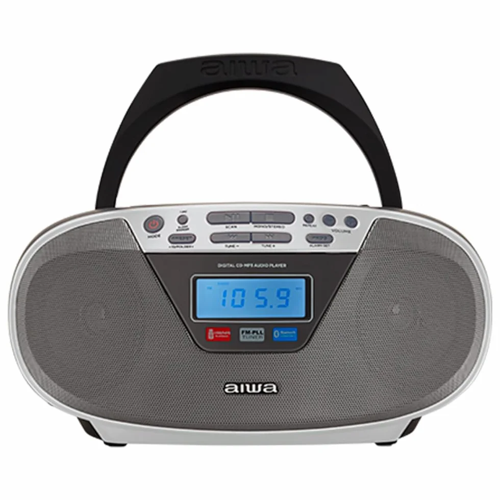 Aiwa BBTU-400SL: przenośne radio CD z Bluetooth i USB, kolorowy wyświetlacz, RDS, FM PLL, funkcja budzika, kolor: srebrny