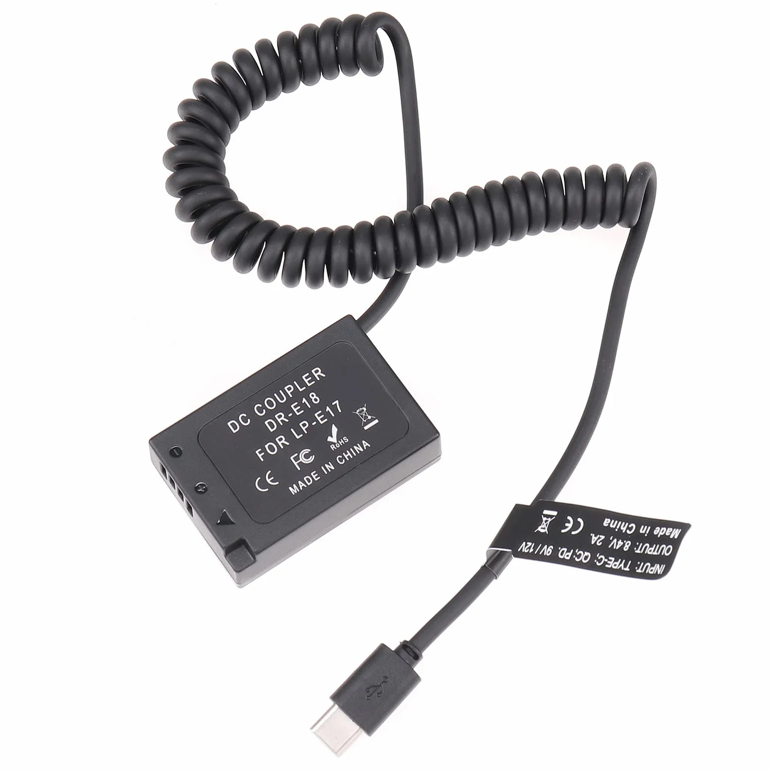 FOTGA DR-E18 łącznik zasilający USB-C typu C do kabla sprężynowego LP-E17 z pełnym dekodowaniem do Canon EOS RP 77D 200D Mark II 750D 760D 800D 850D; Rebel T6i T6s T7i T8i